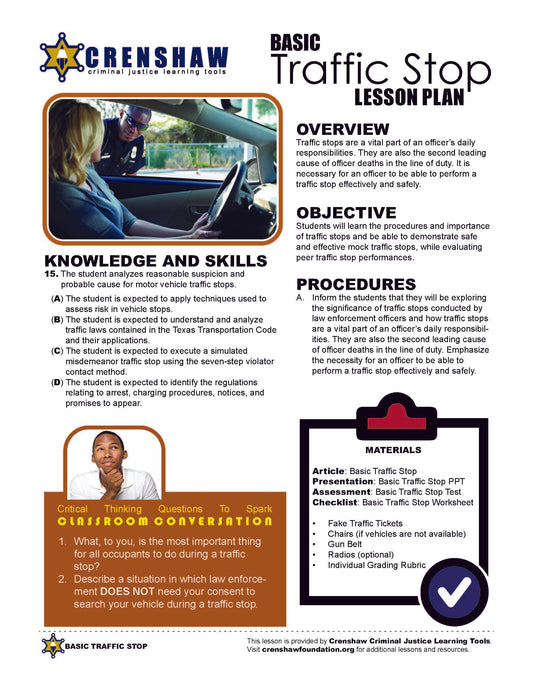 Law Enforcement BASIC TRAFFIC STOP Lesson Bundle