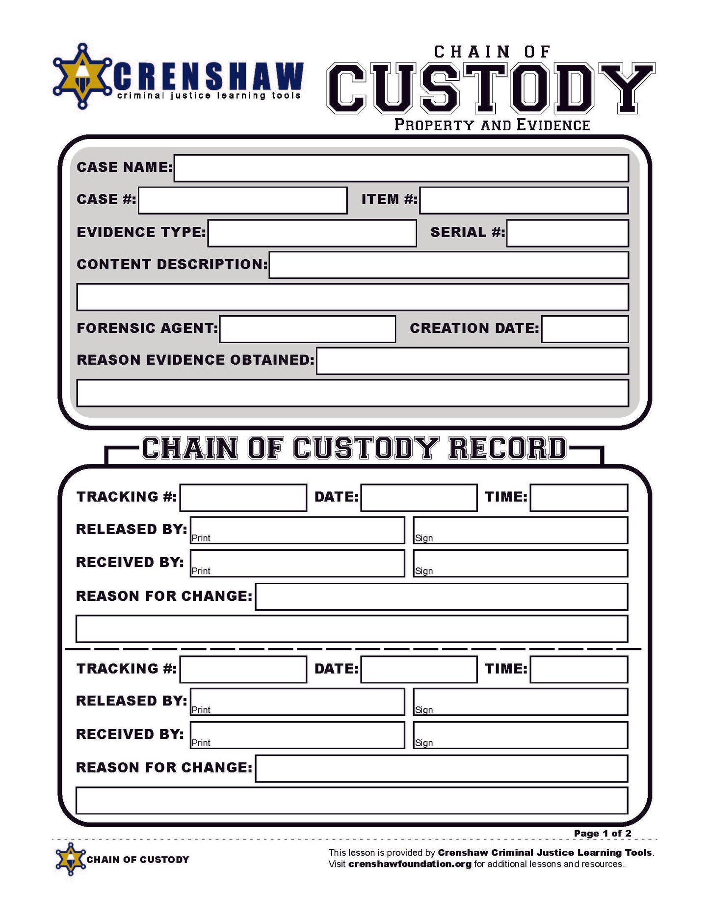 Chain of Custody STUDENT WORKSHEET