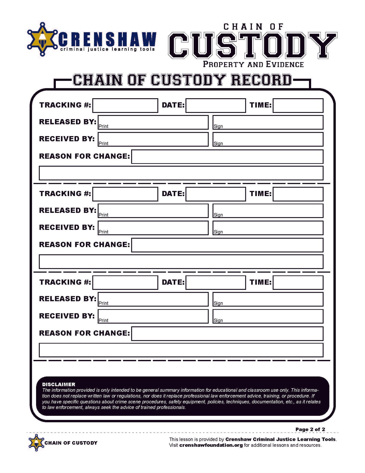 Chain of Custody STUDENT WORKSHEET