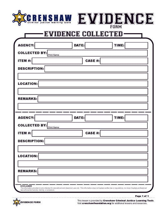 Evidence Form STUDENT WORKSHEET