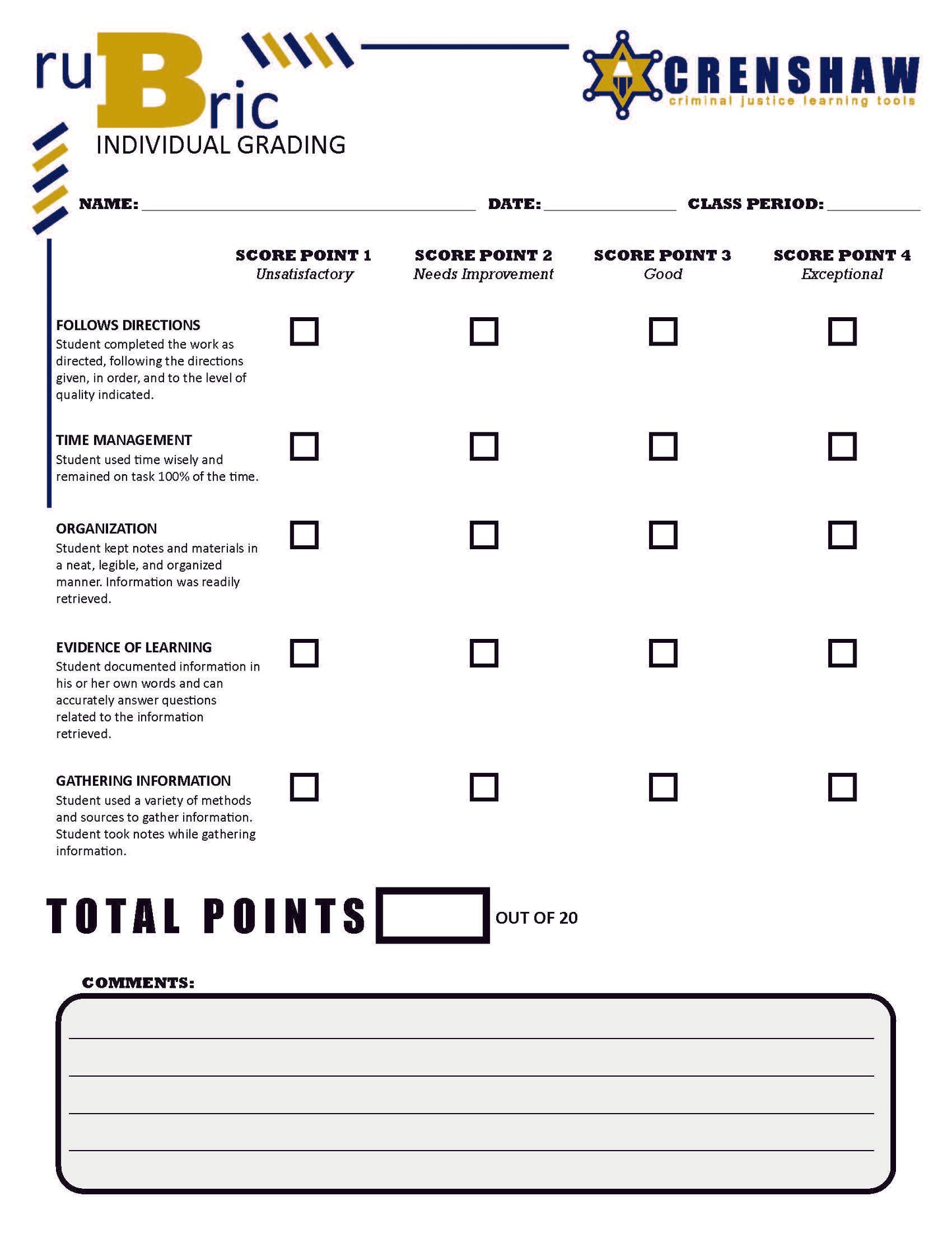 Rubric - INDIVIDUAL GRADING