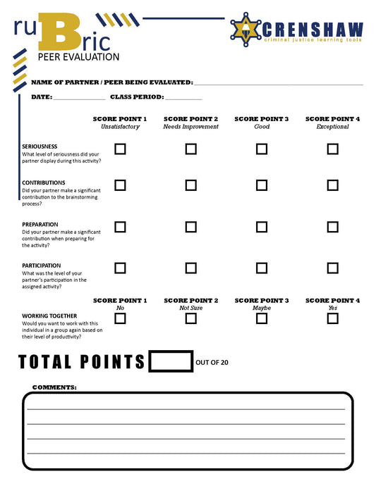 Rubric - PEER EVALUATION