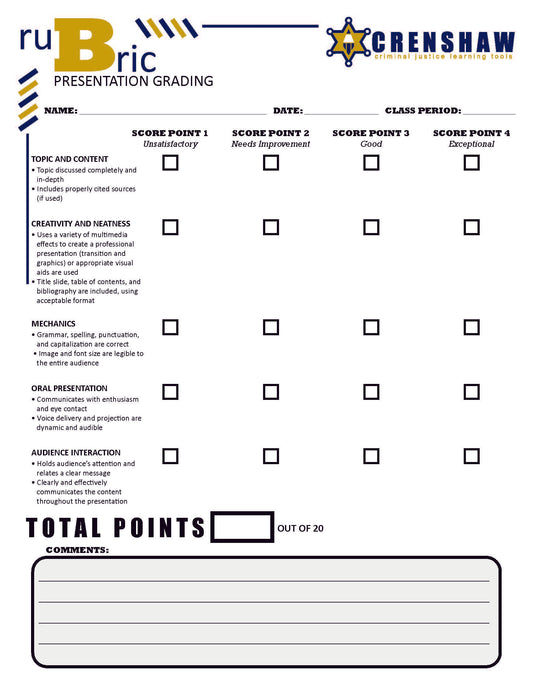 Rubric - PRESENTATION GRADING