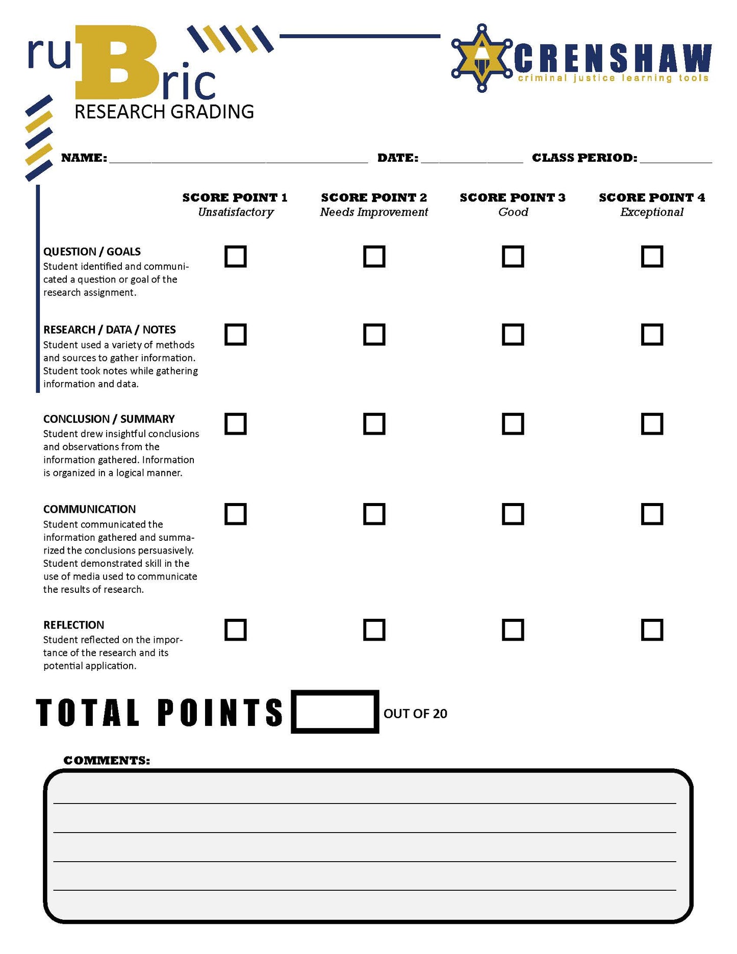 Rubric - RESEARCH GRADING