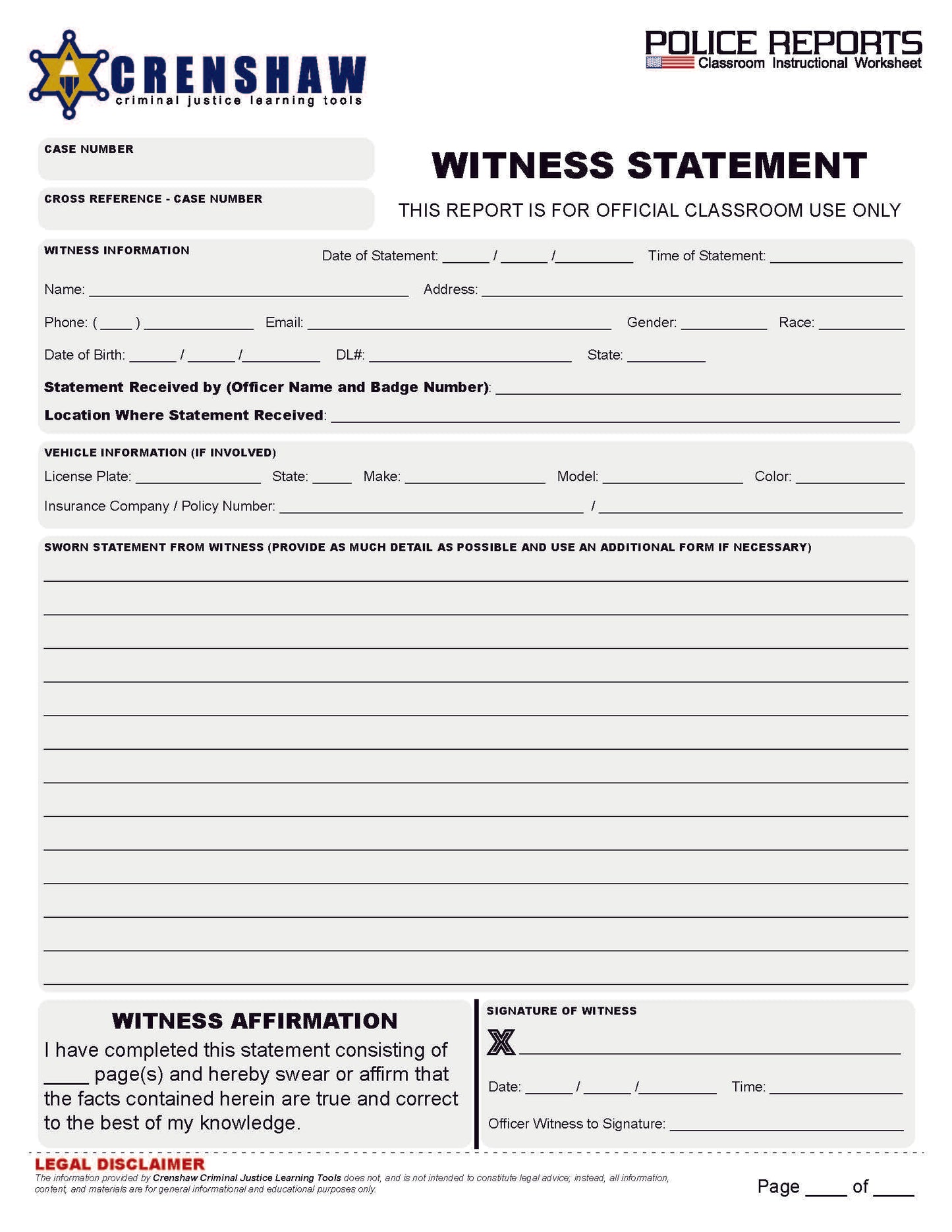 Witness Statement STUDENT WORKSHEET