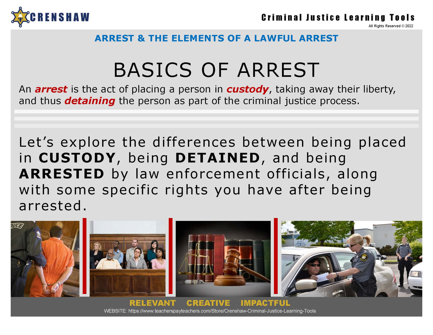 ARREST - Criminal Justice PowerPoint Lesson