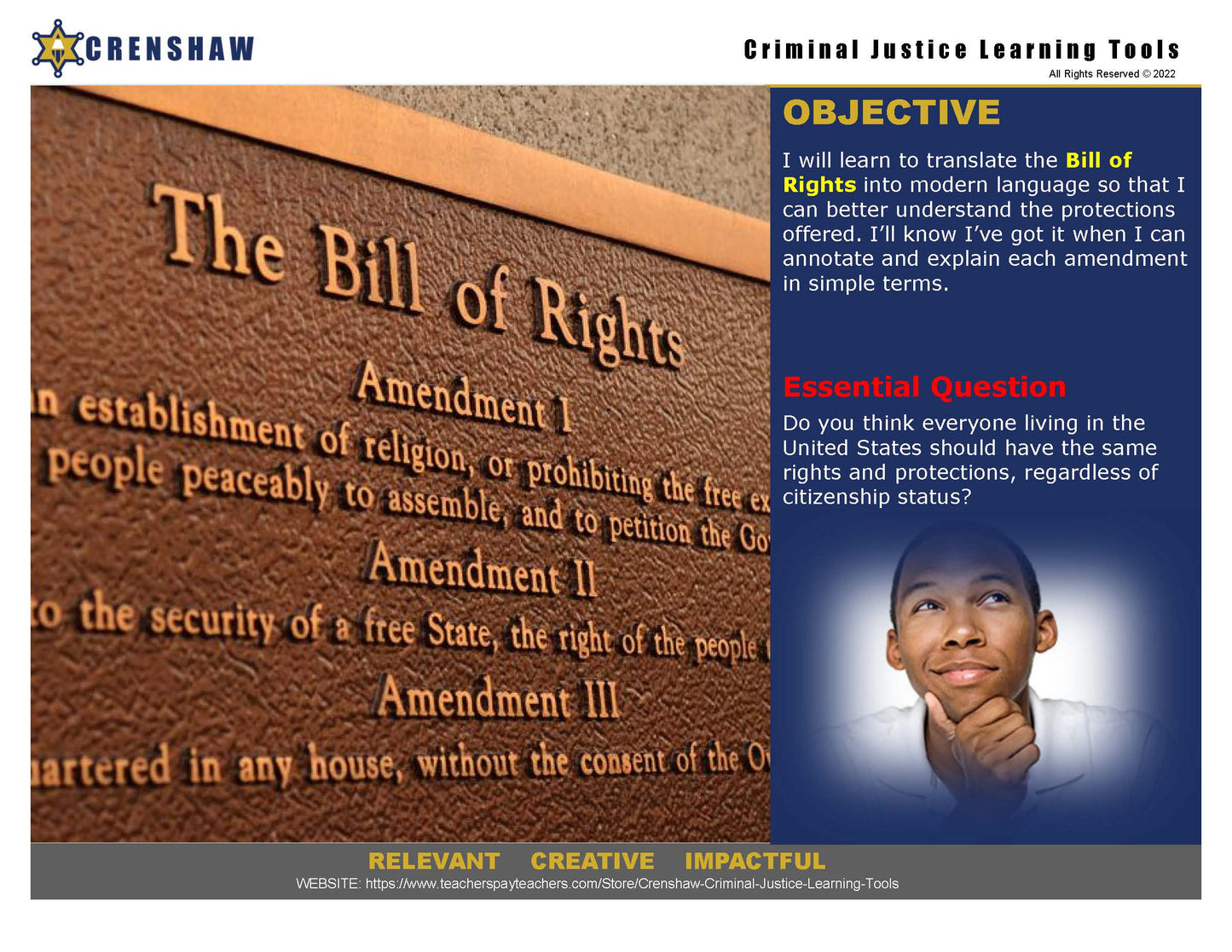 BILL OF RIGHTS EXPLAINED - Criminal Justice PowerPoint Lesson