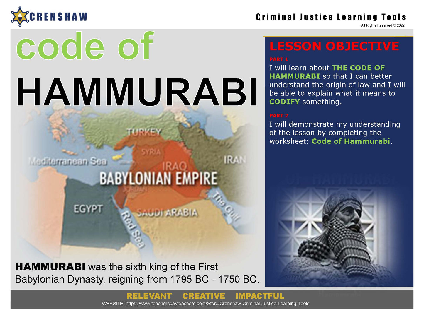 Code of Hammurabi - Criminal Justice PowerPoint Lesson