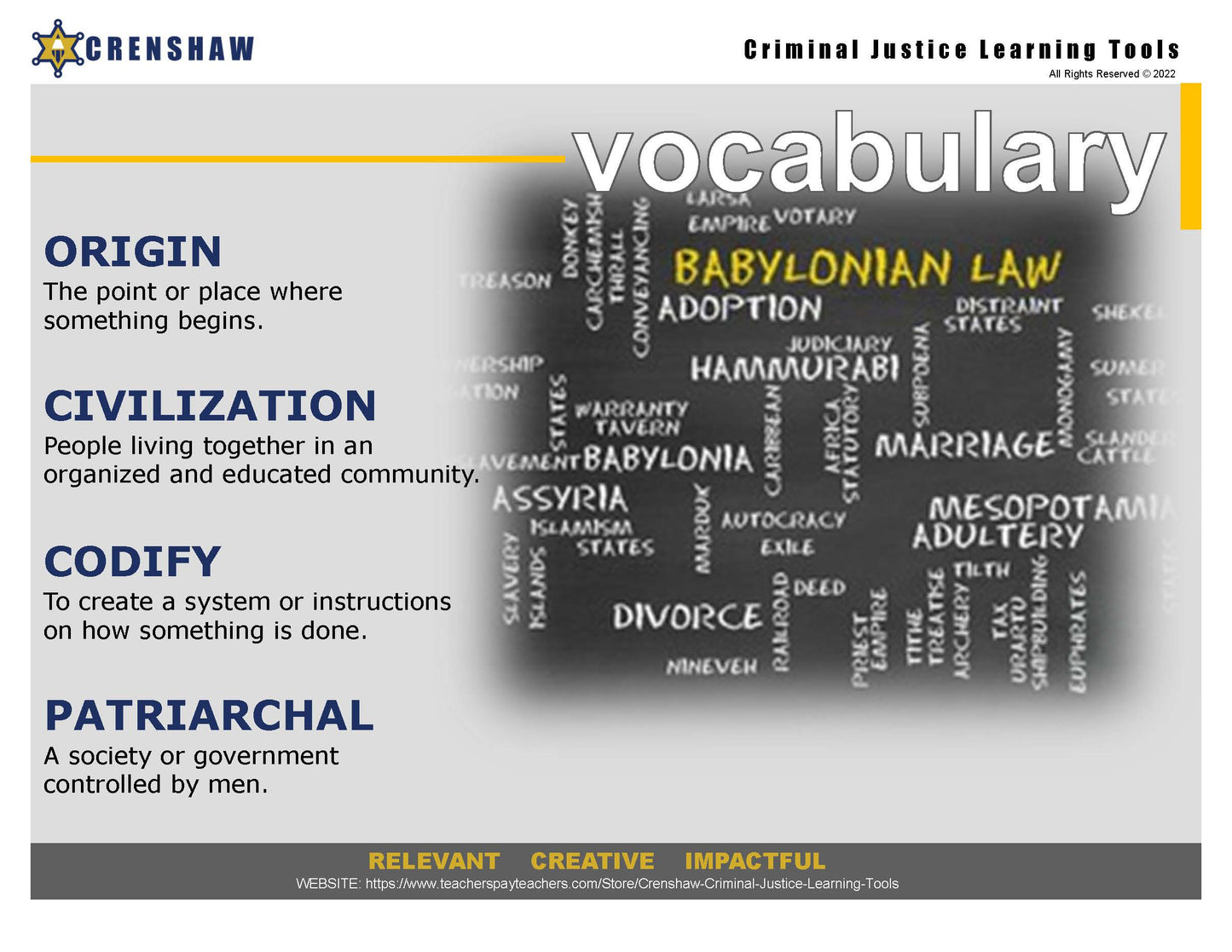 Code of Hammurabi - Criminal Justice PowerPoint Lesson