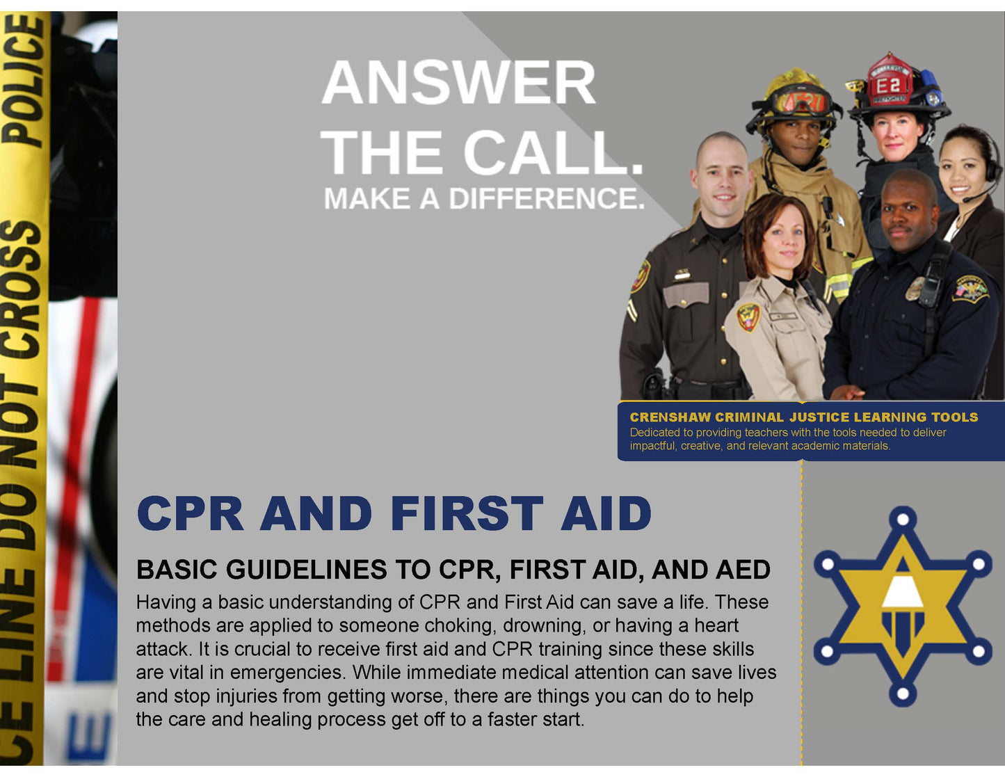 CPR, FIRST AID, AND AED BASICS - Criminal Justice PowerPoint