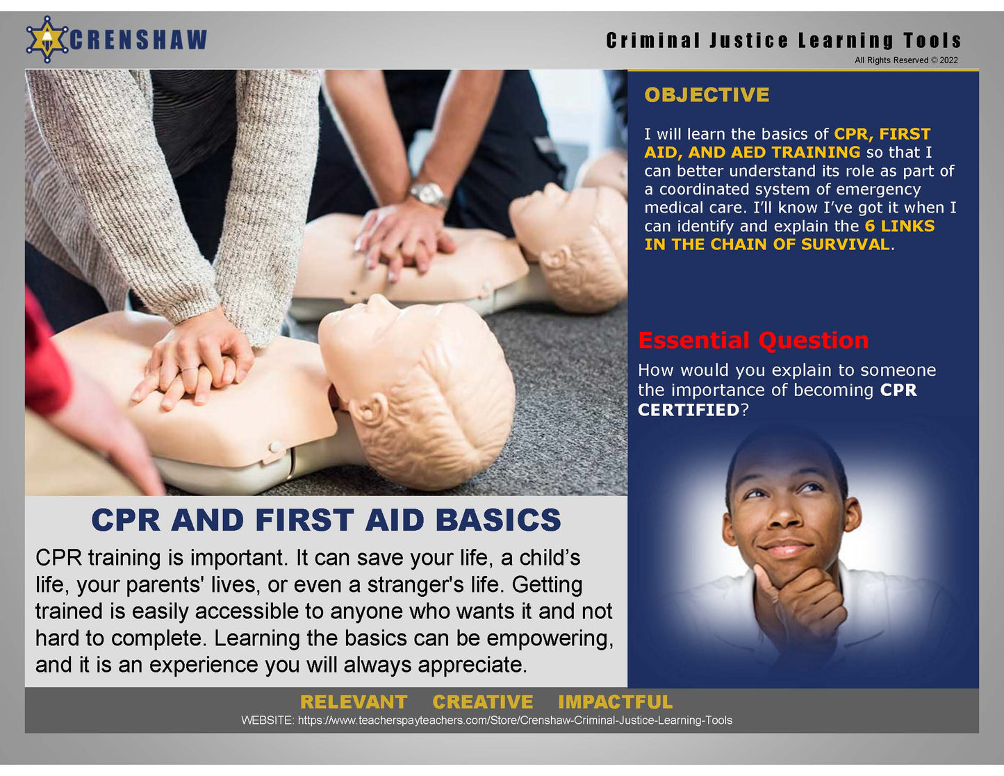 CPR, FIRST AID, AND AED BASICS - Criminal Justice PowerPoint