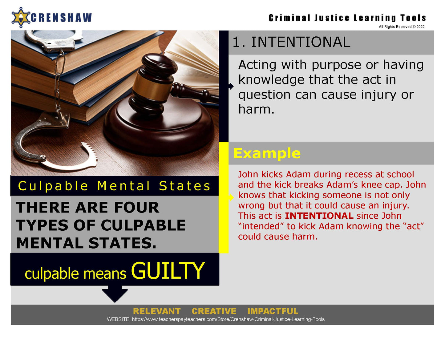 CULPABLE MENTAL STATES - Criminal Justice PowerPoint Lesson