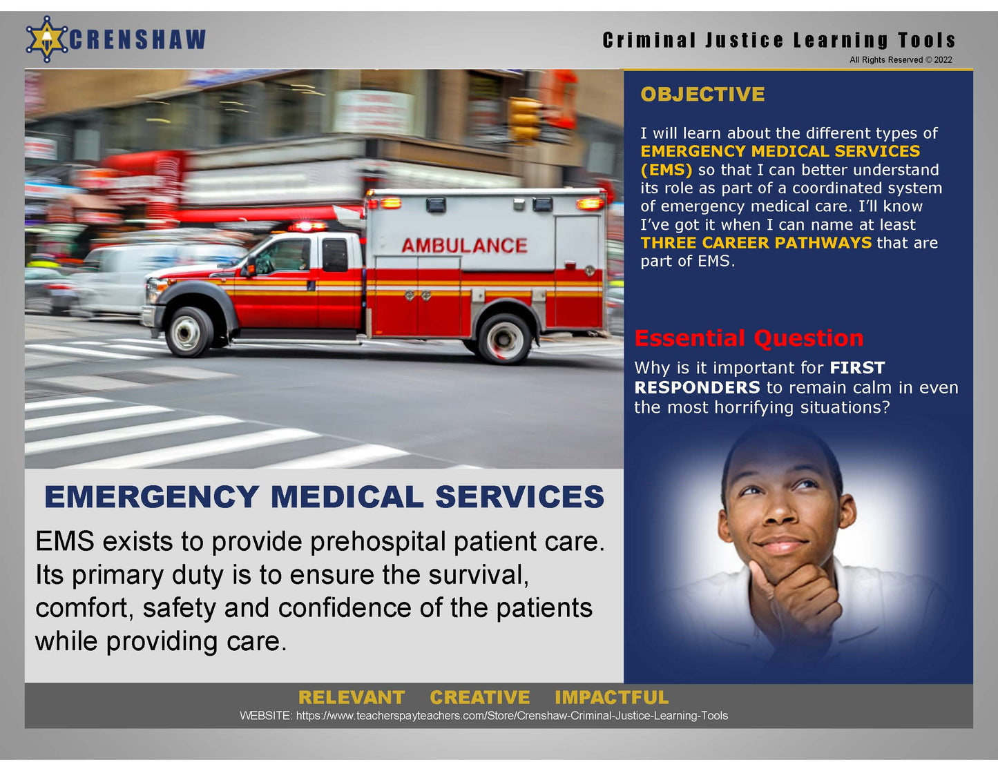 EMERGENCY MEDICAL SERVICES (EMS) - Criminal Justice PowerPoint Lesson