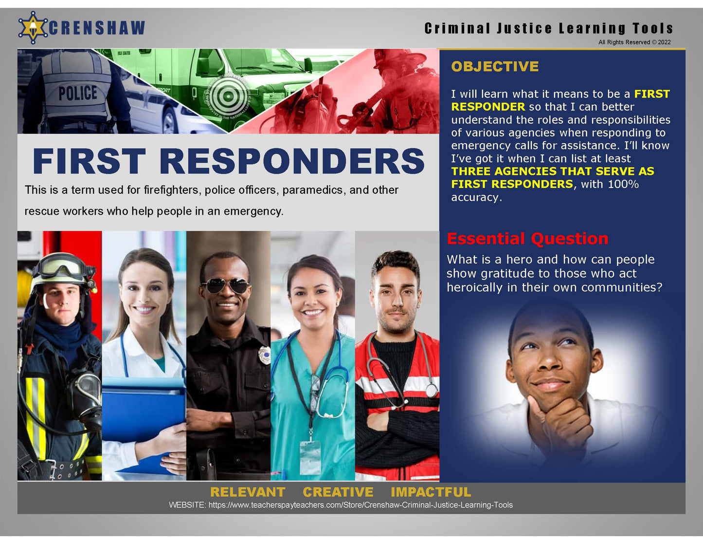 FIRST RESPONDERS - Criminal Justice PowerPoint Lesson