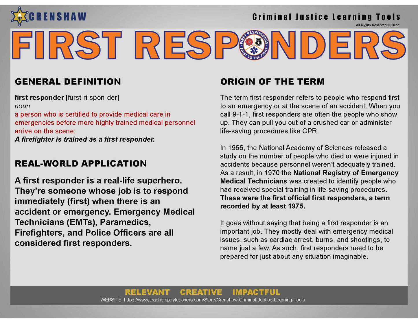 FIRST RESPONDERS - Criminal Justice PowerPoint Lesson