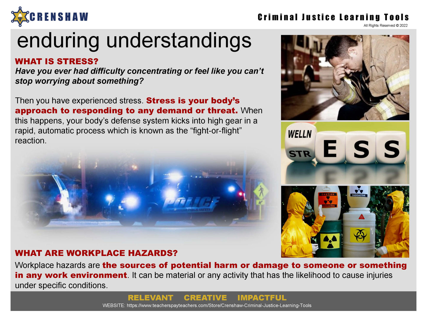 WORKPLACE HAZARDS AND STRESS IN PUBLIC SAFETY CAREERS - Criminal Justice PPT