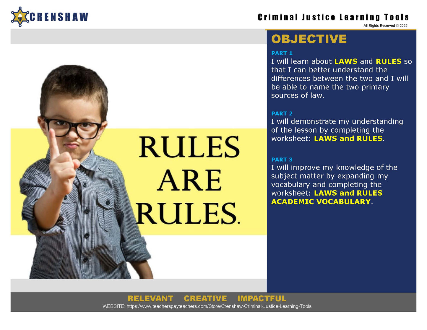 Laws and Rules - Criminal Justice PowerPoint Lesson