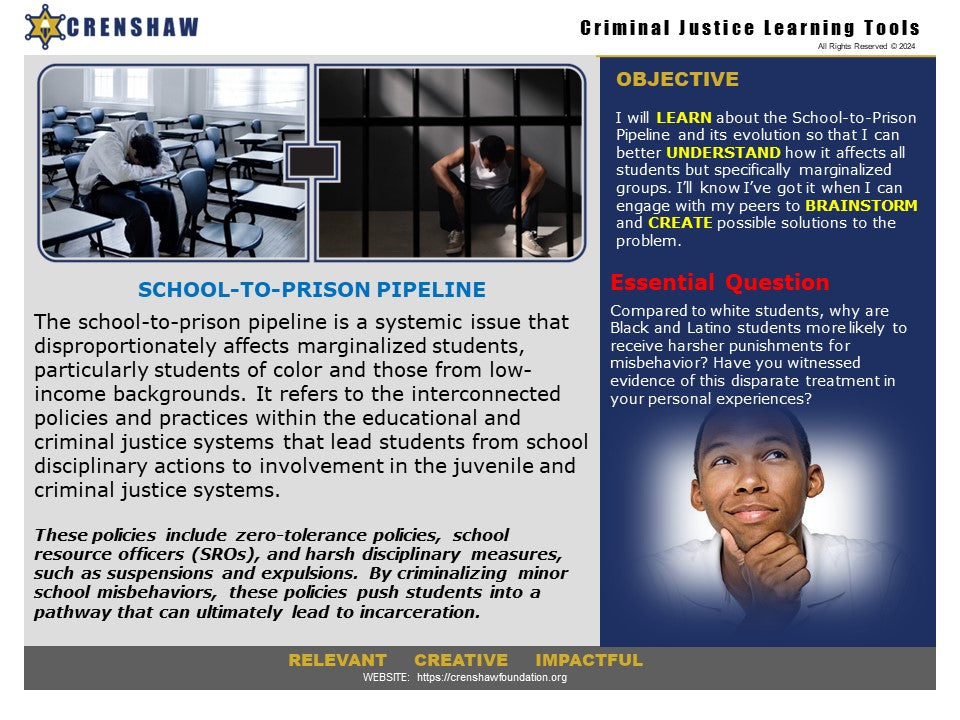 SCHOOL-TO-PRISON PIPELINE - Criminal Justice PowerPoint Lesson