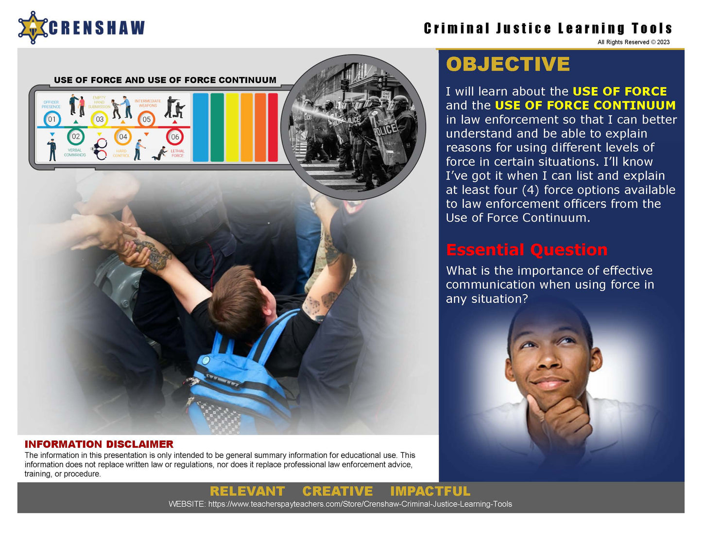 USE OF FORCE AND USE OF FORCE CONTINUUM - Criminal Justice PowerPoint Lesson