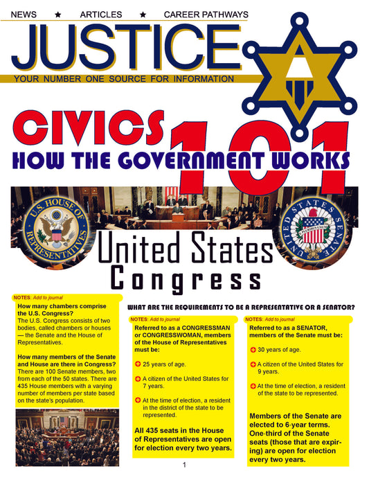 CIVICS 101 CONGRESS - Criminal Justice Periodical and Worksheet with Accommodations