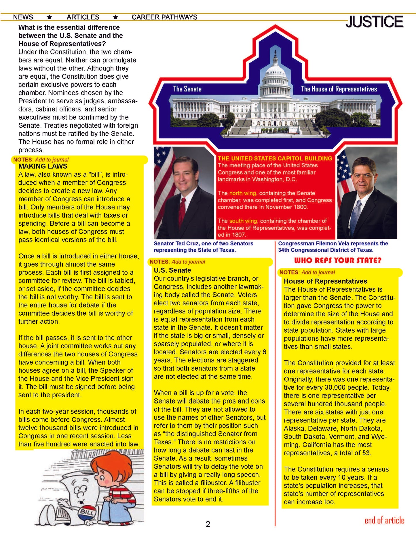 CIVICS 101 CONGRESS - Criminal Justice Periodical and Worksheet with Accommodations