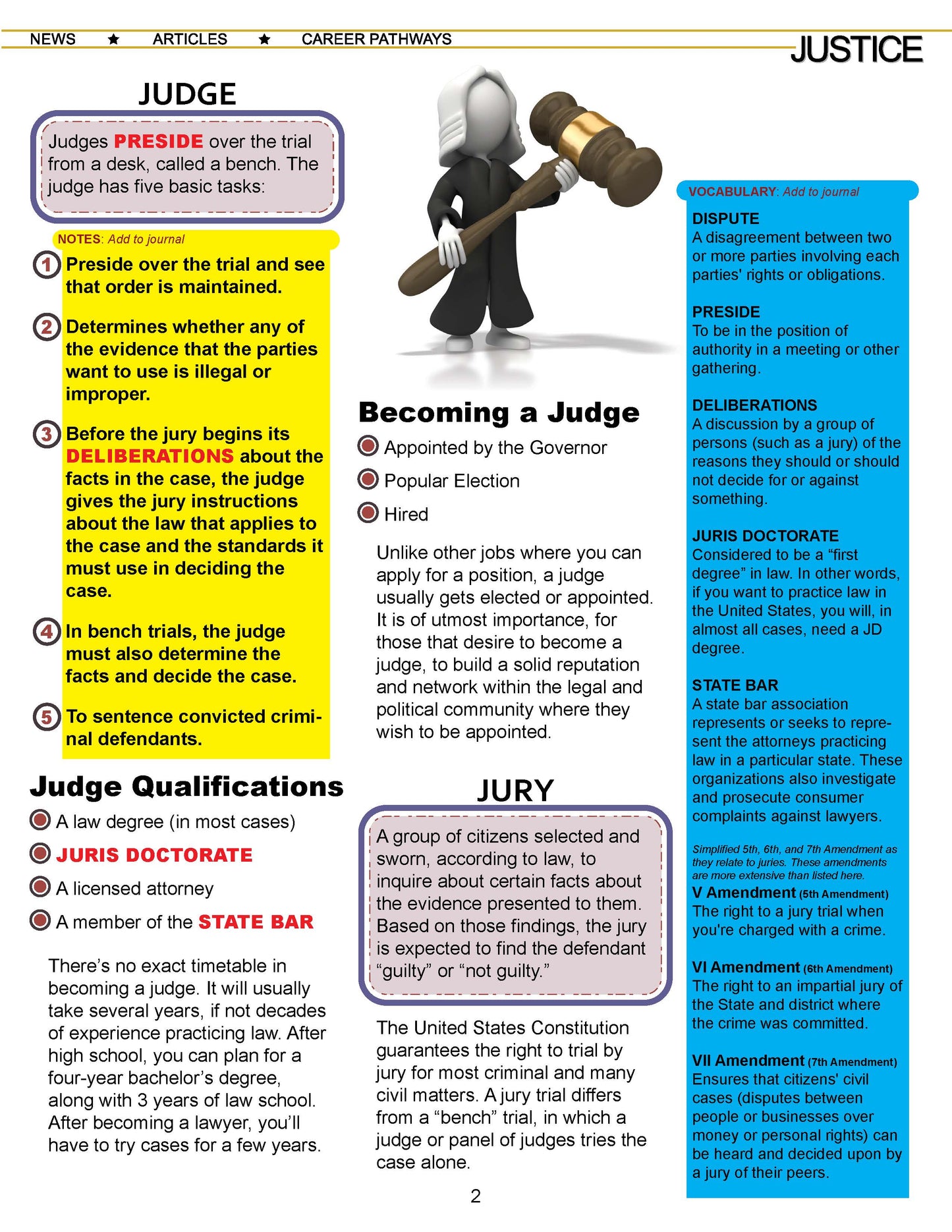 COURTROOM PARTICIPANTS - Criminal Justice Periodical and Worksheet with Accommodations