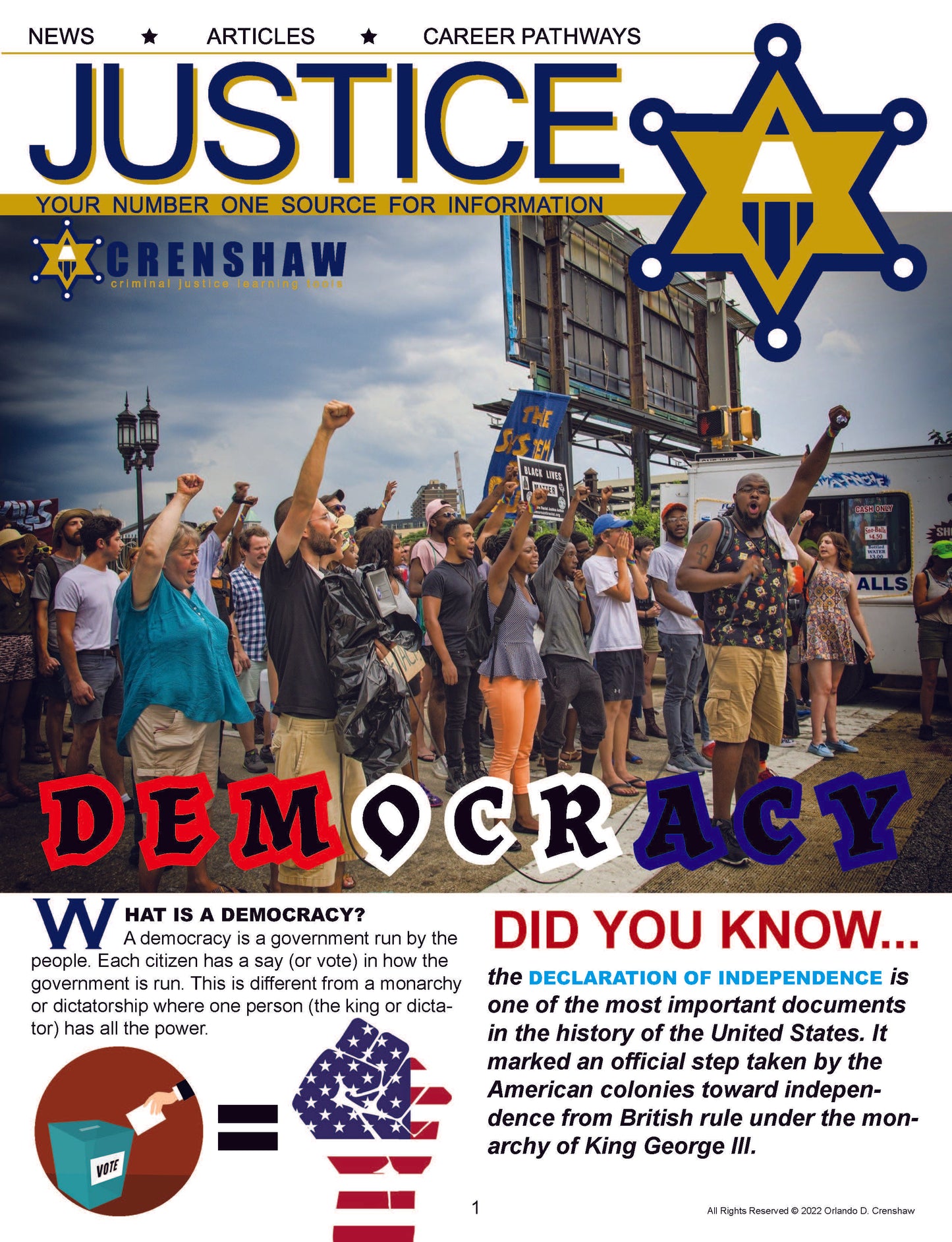 DEMOCRACY - Criminal Justice Periodical and Worksheet