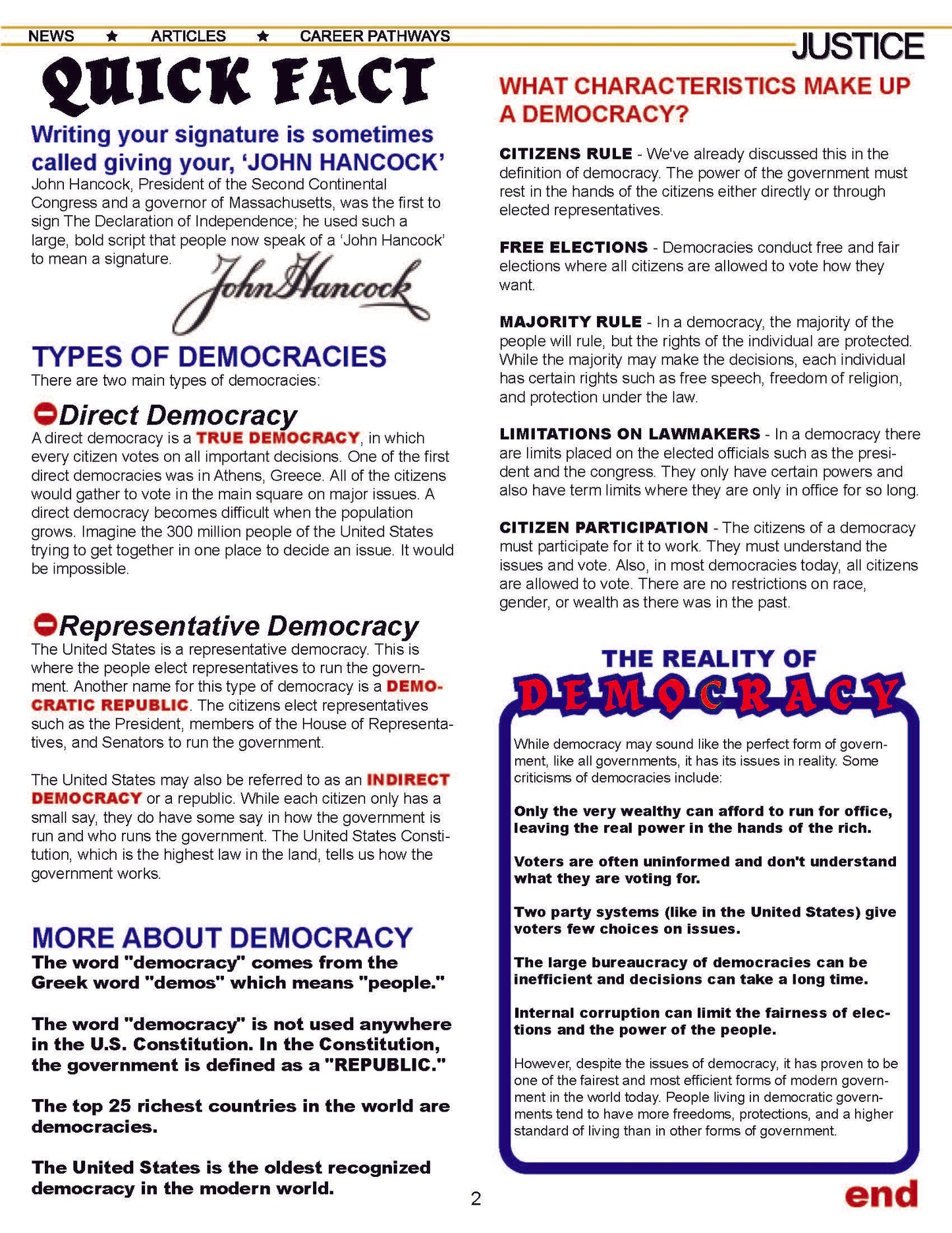 DEMOCRACY - Criminal Justice Periodical and Worksheet