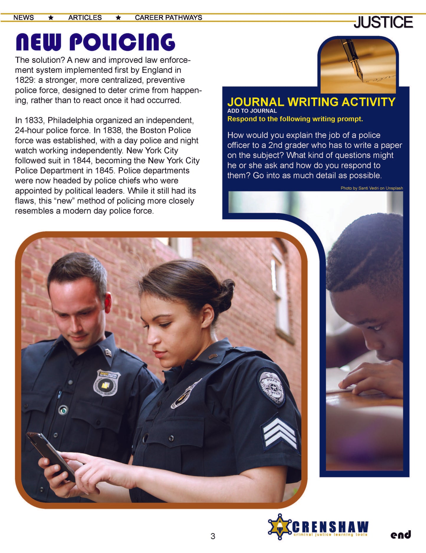 EARLY AMERICAN LAW ENFORCEMENT - Criminal Justice Periodical and Worksheet