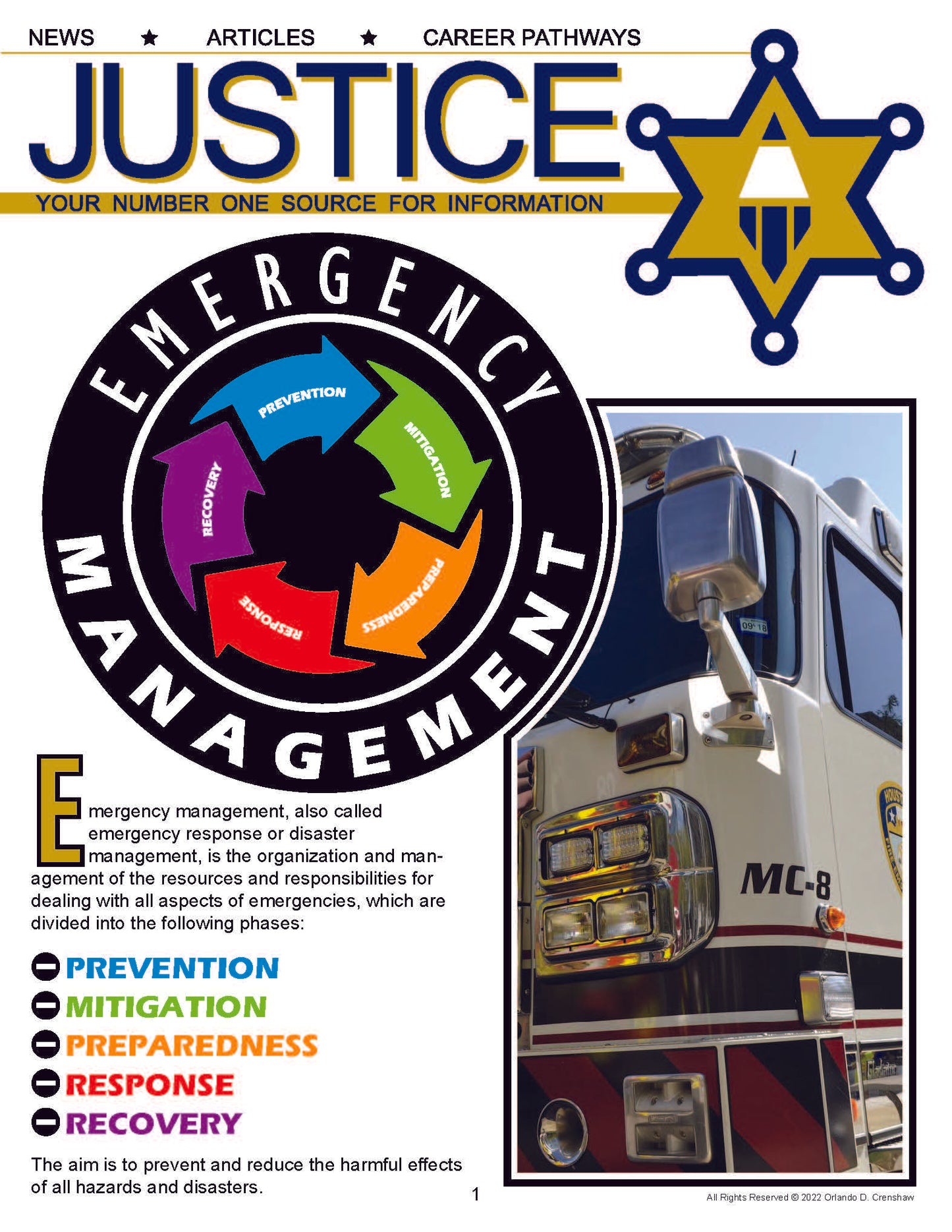 EMERGENCY MANAGEMENT - Criminal Justice Periodical and Worksheet w/Accommodations