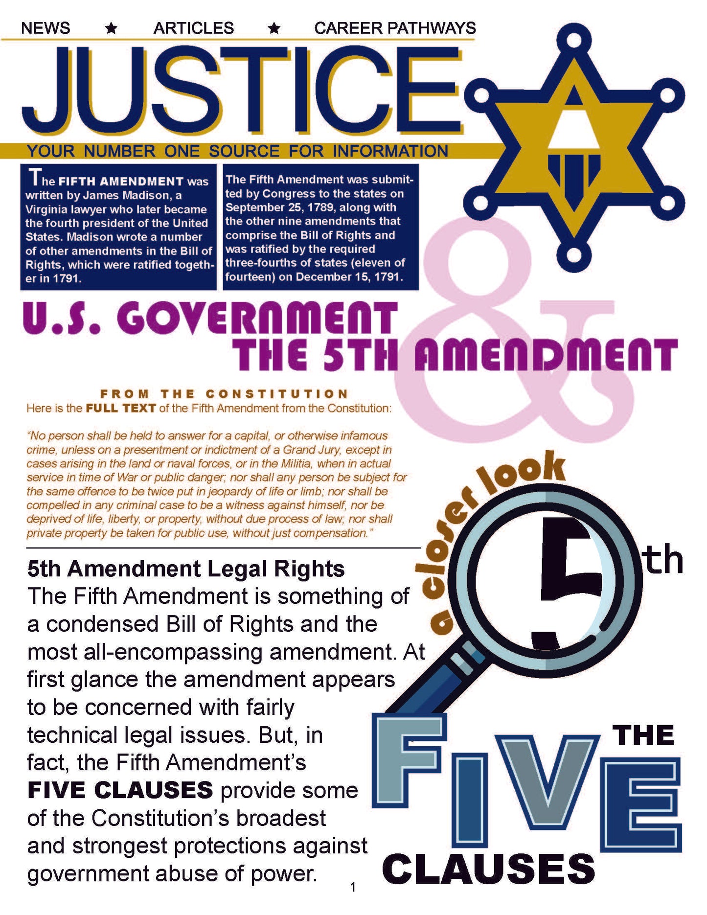 FIFTH AMENDMENT - Criminal Justice Periodical and Worksheet