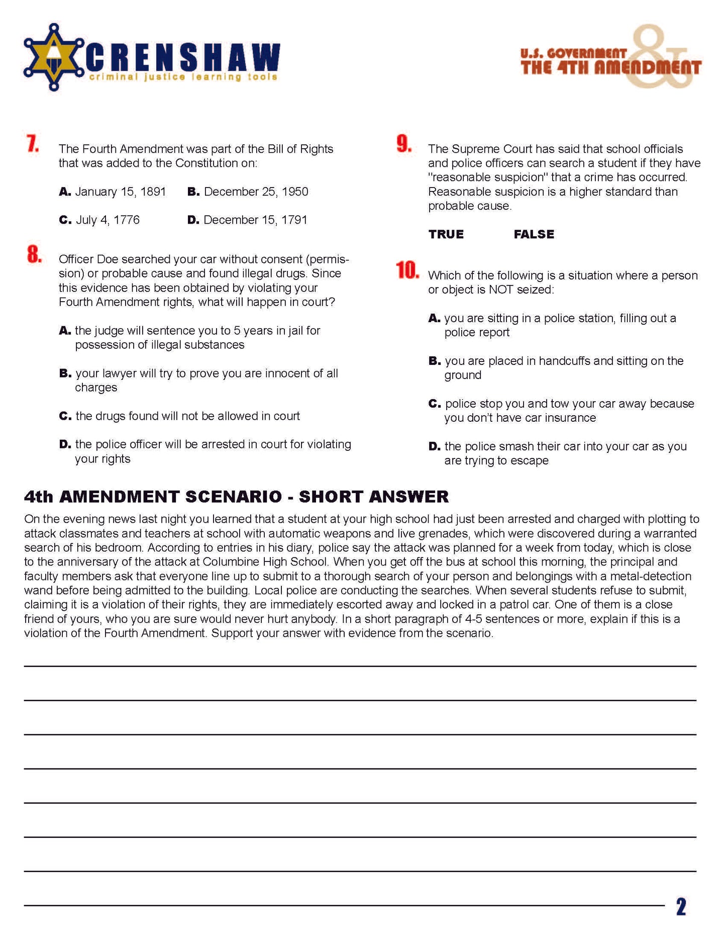 FOURTH AMENDMENT - Criminal Justice Periodical and Worksheet