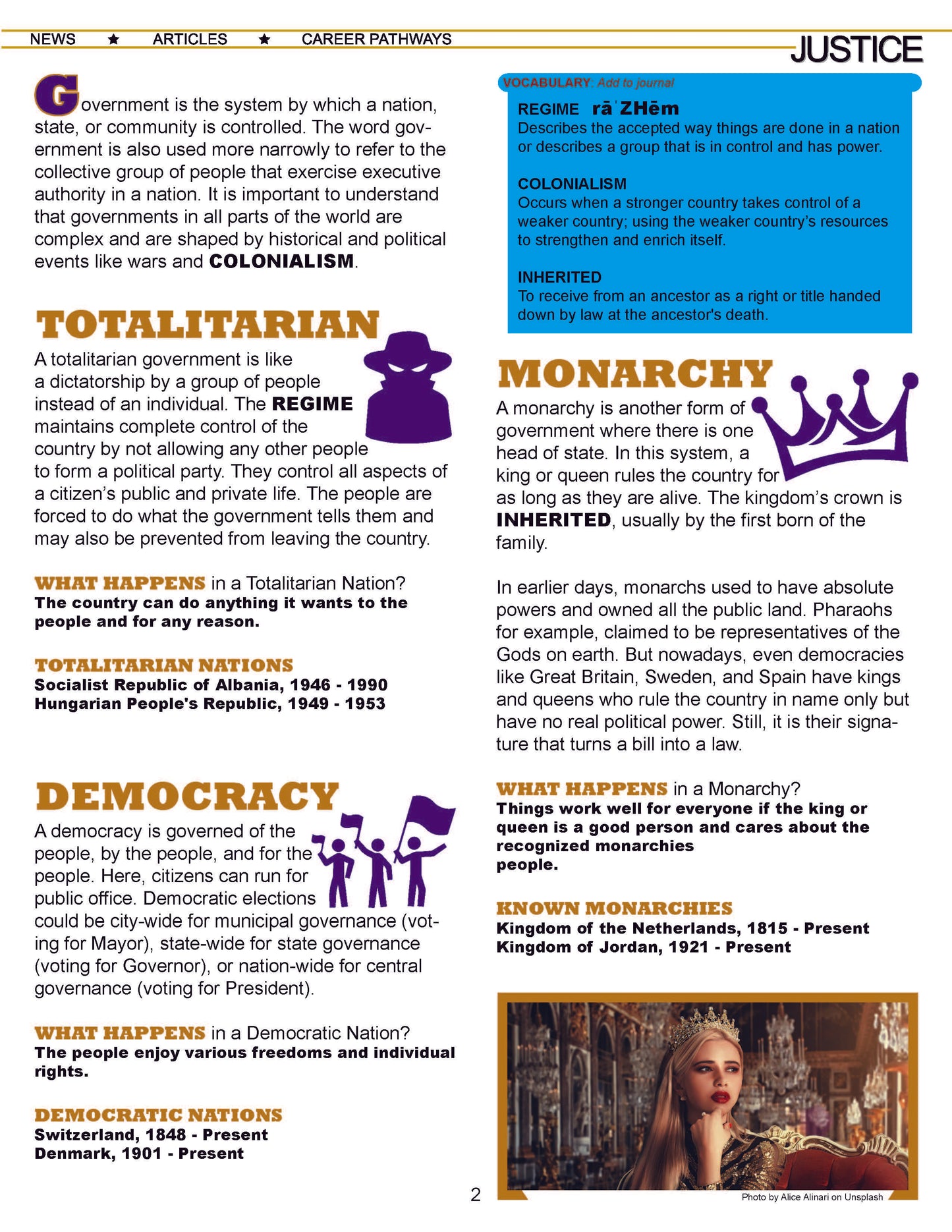 GOVERNMENT TYPES - Criminal Justice Periodical and Worksheet