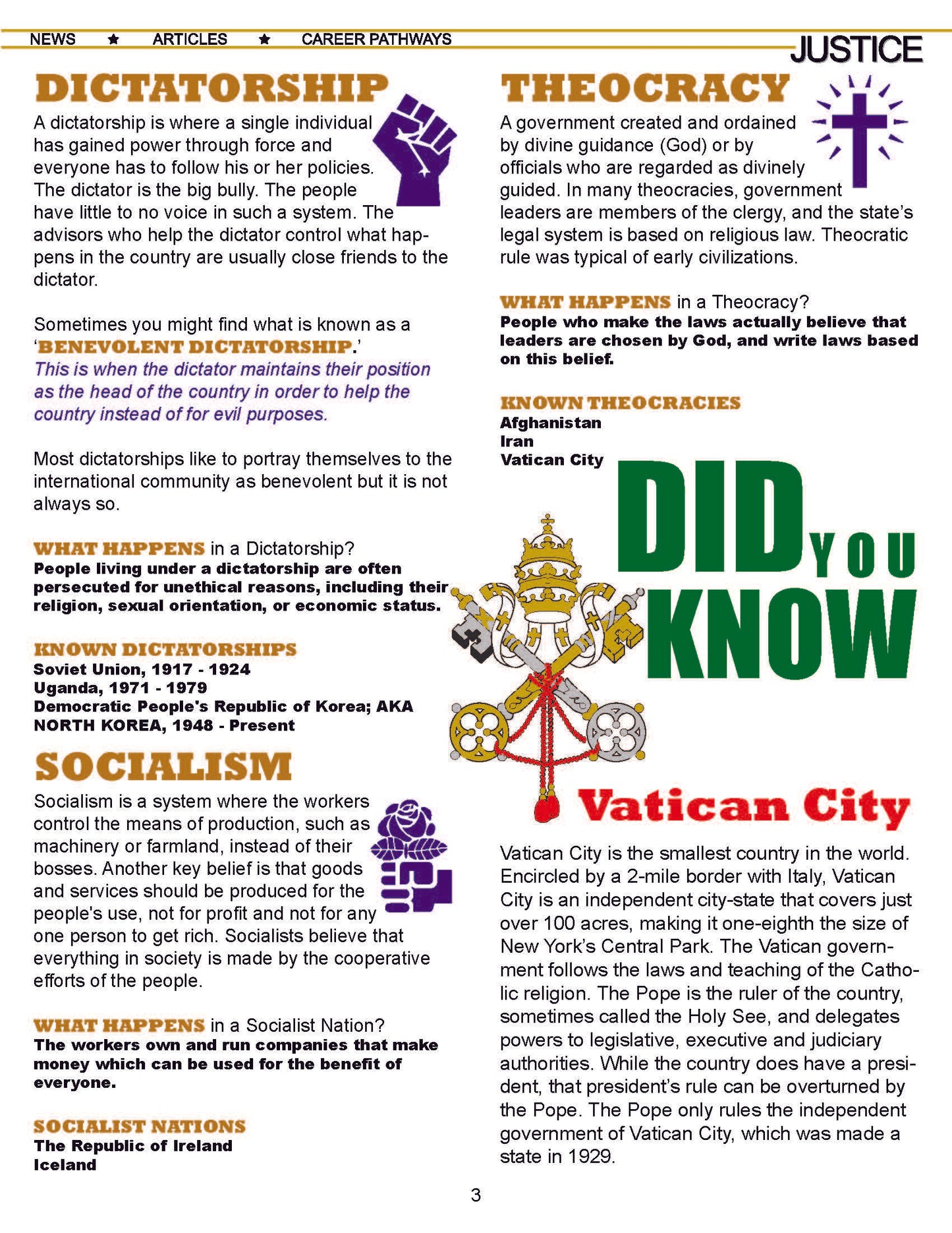 GOVERNMENT TYPES - Criminal Justice Periodical and Worksheet