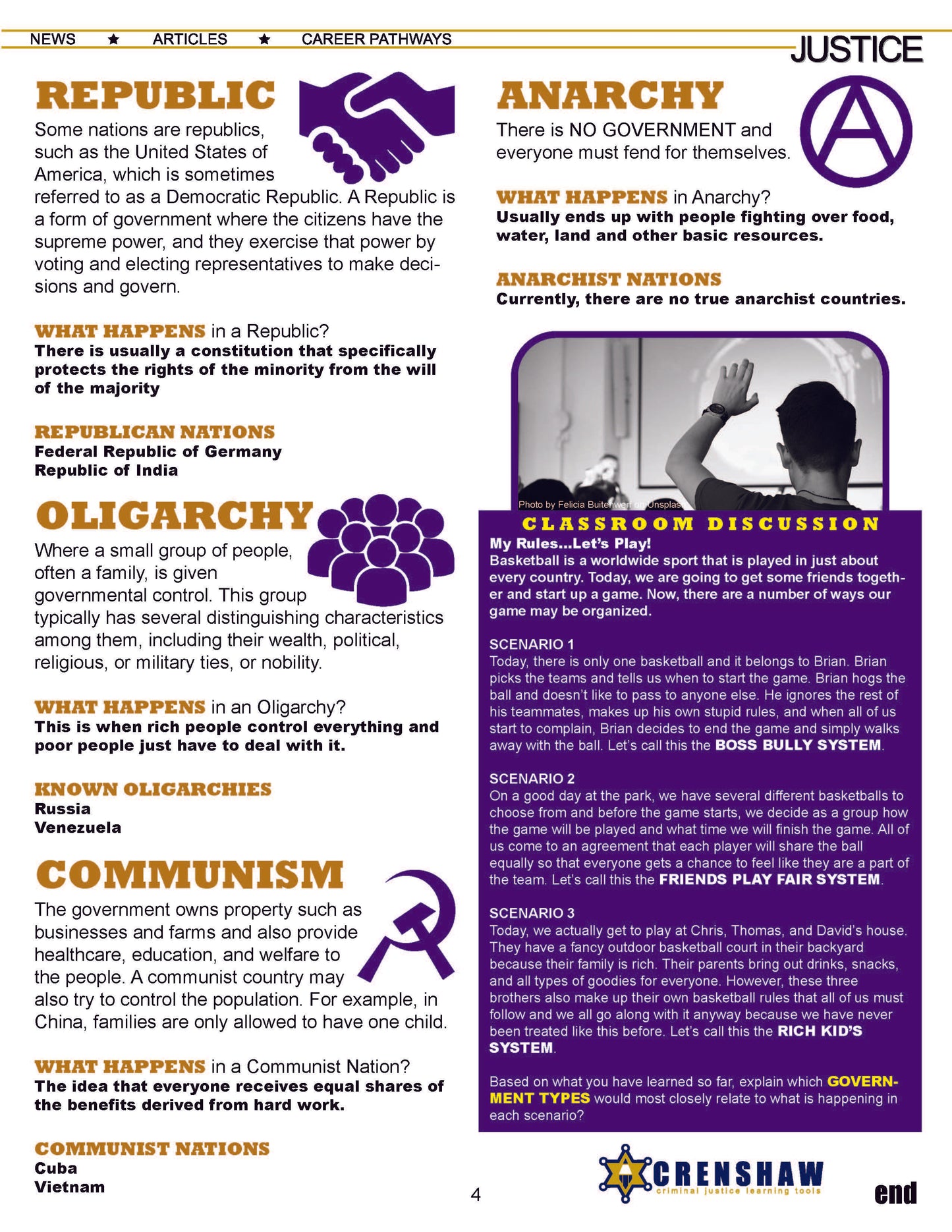 GOVERNMENT TYPES - Criminal Justice Periodical and Worksheet