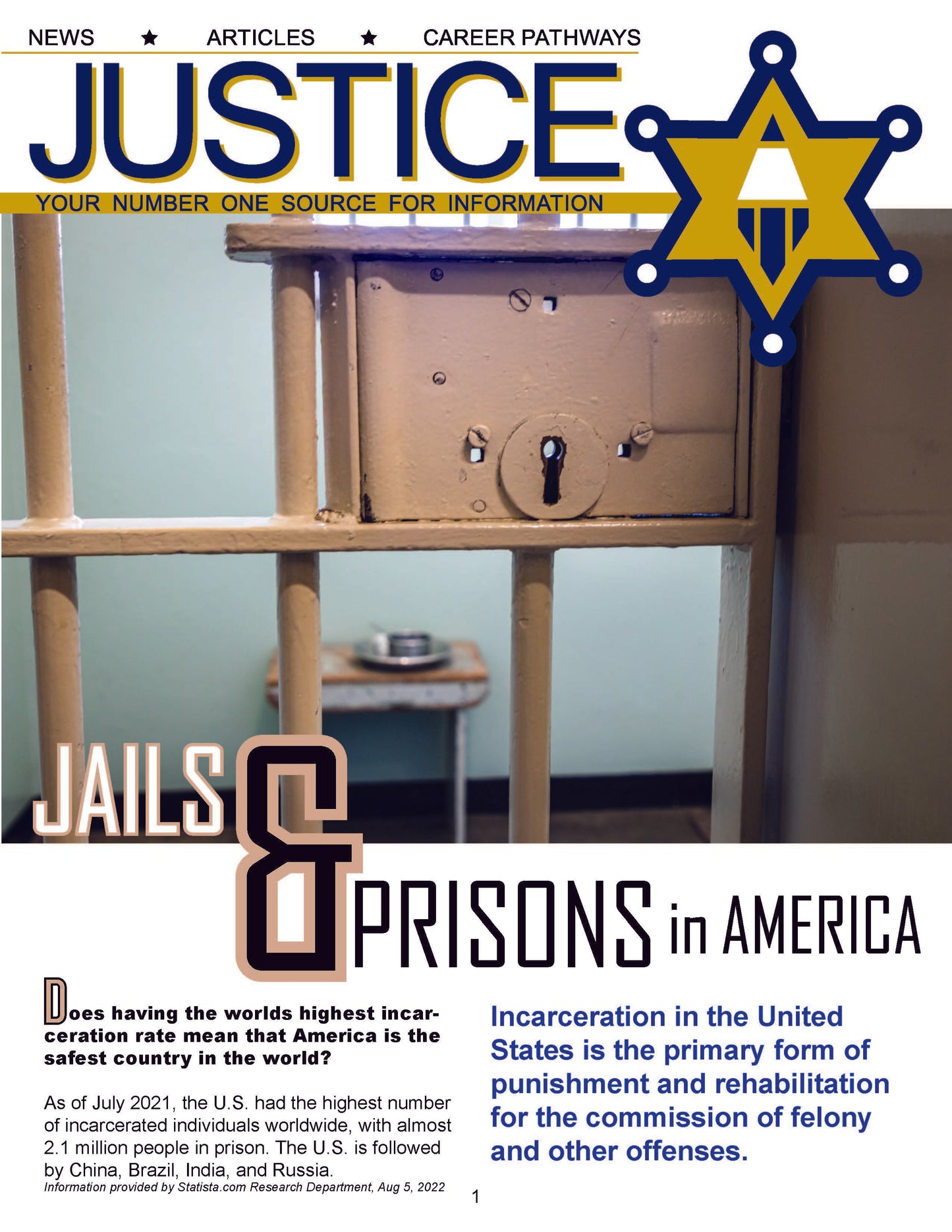 JAILS AND PRISONS IN AMERICA - Criminal Justice Periodical and Worksheet