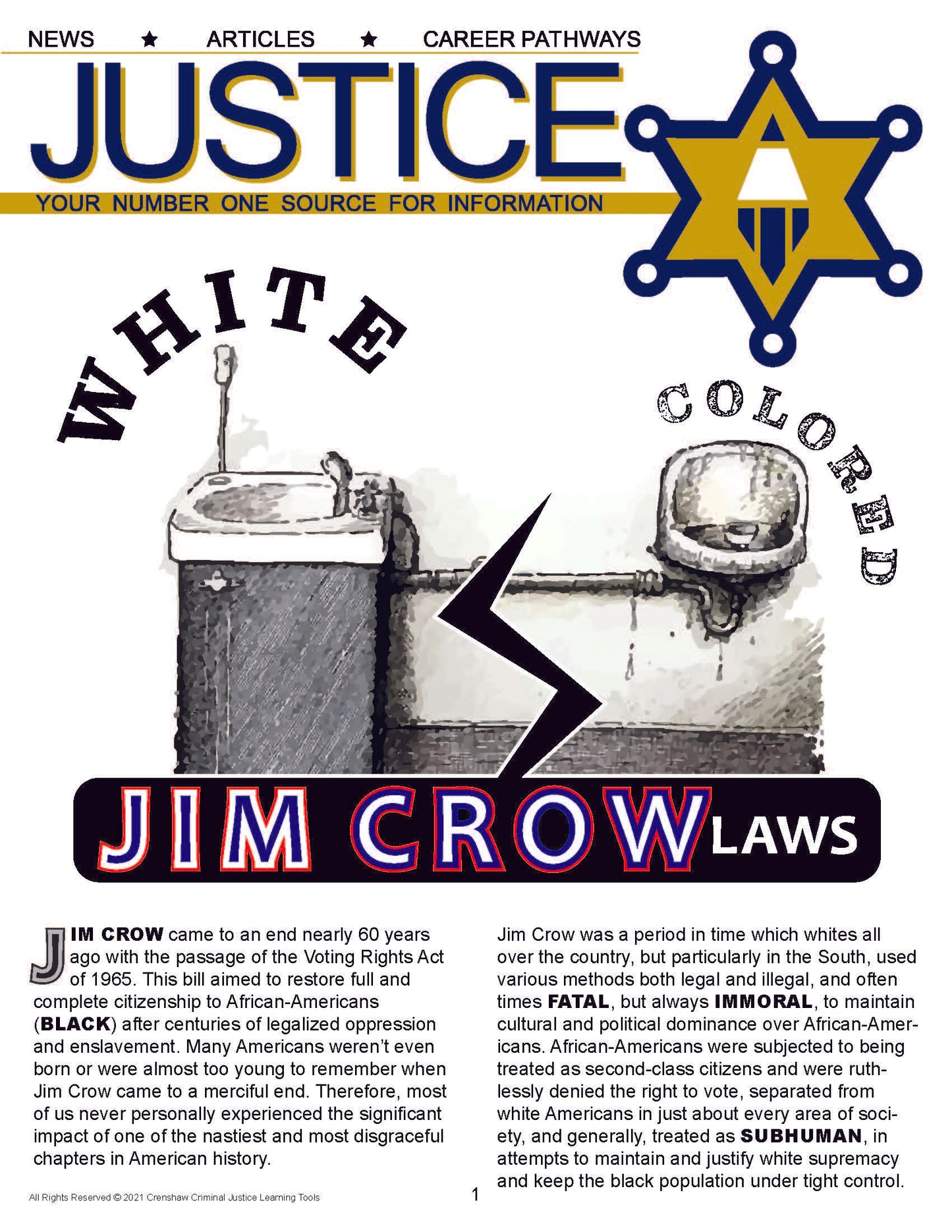 JIM CROW - Criminal Justice Periodical and Worksheet