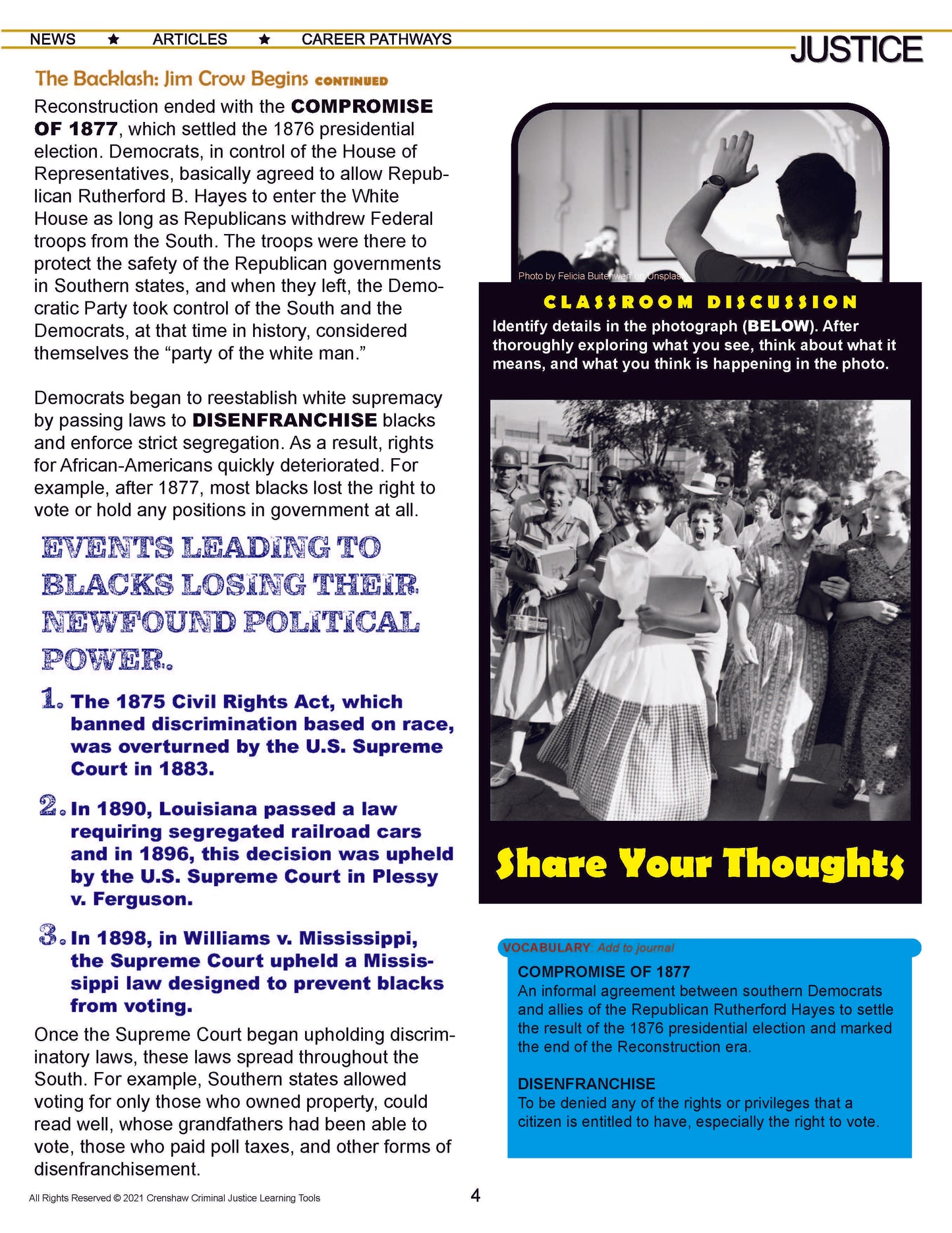 JIM CROW - Criminal Justice Periodical and Worksheet