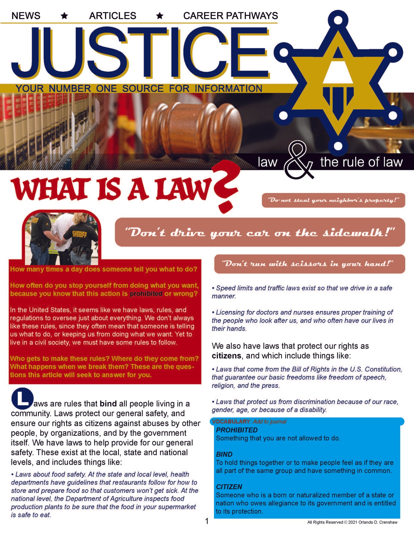 LAW AND THE RULE OF LAW - Criminal Justice Periodical and Worksheet with Accommodations