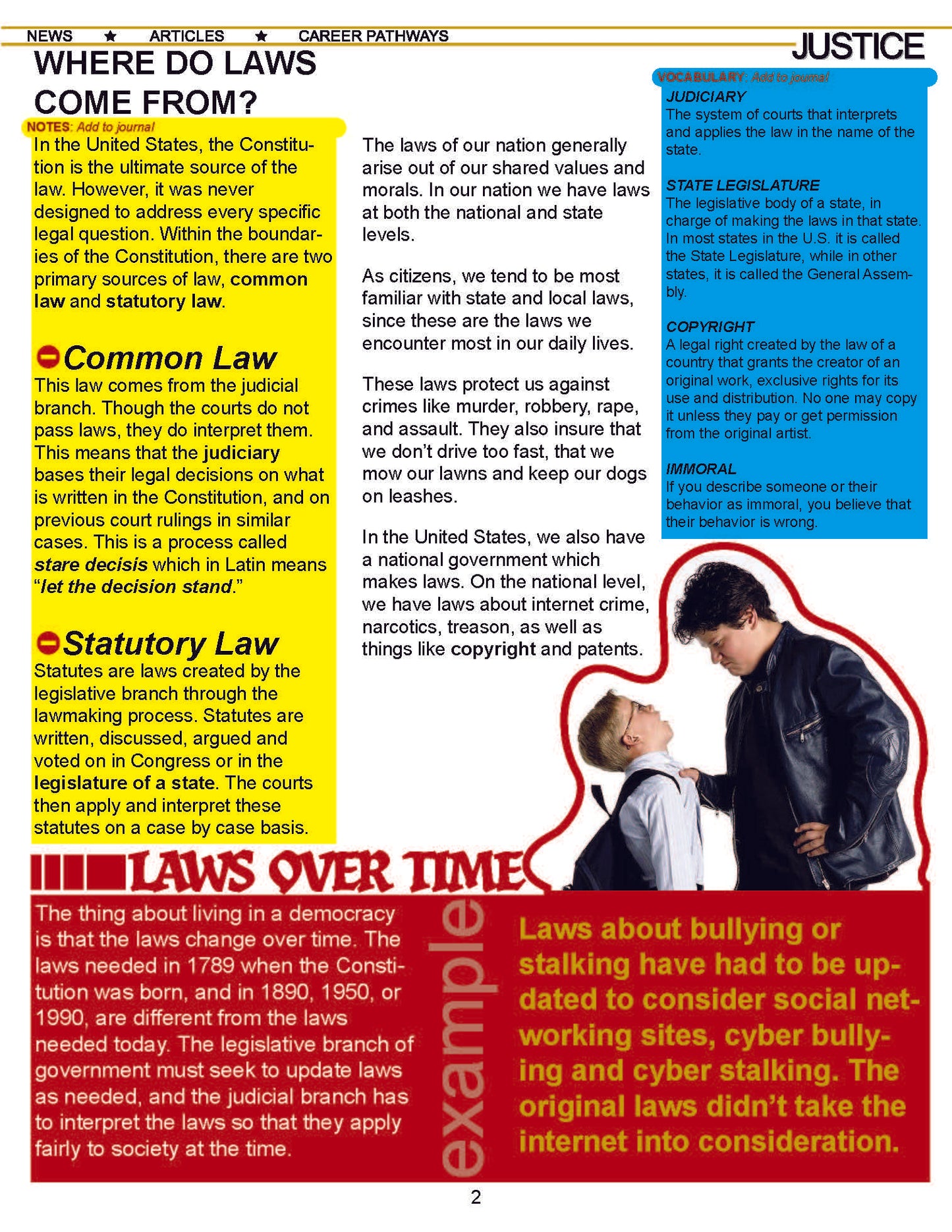 LAW AND THE RULE OF LAW - Criminal Justice Periodical and Worksheet with Accommodations