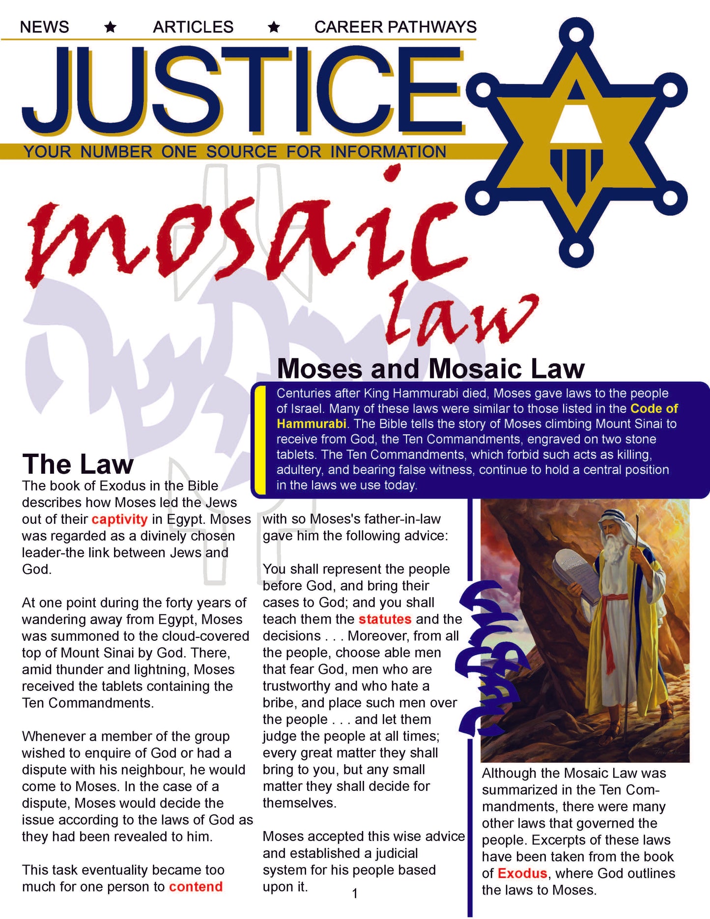 MOSAIC LAW - Criminal Justice Periodical and Worksheet