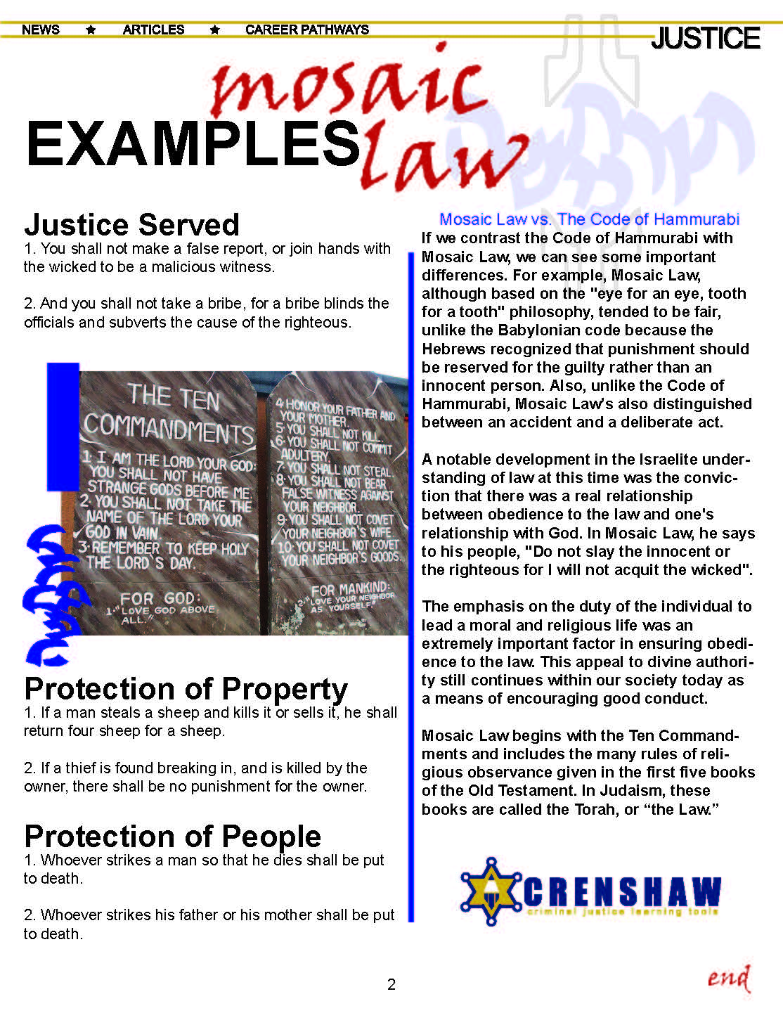 MOSAIC LAW - Criminal Justice Periodical and Worksheet