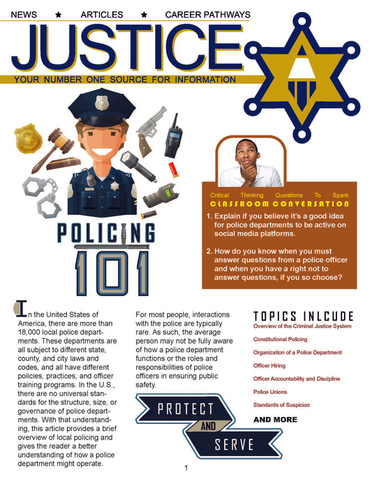 POLICING 101 - Criminal Justice Periodical and Worksheet with Accommodations