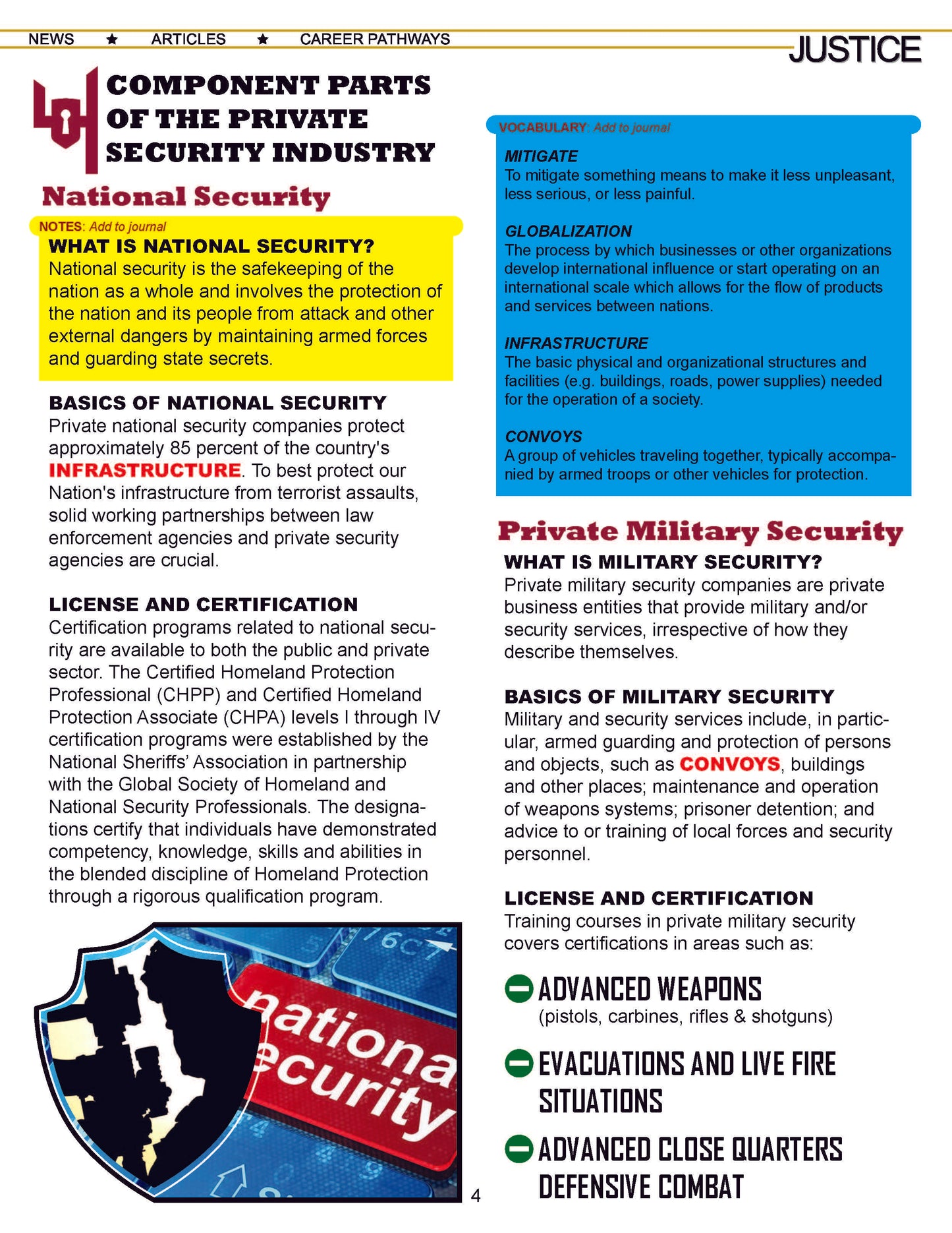 PRIVATE SECURITY - Criminal Justice Periodical and Worksheet w/Accommodations