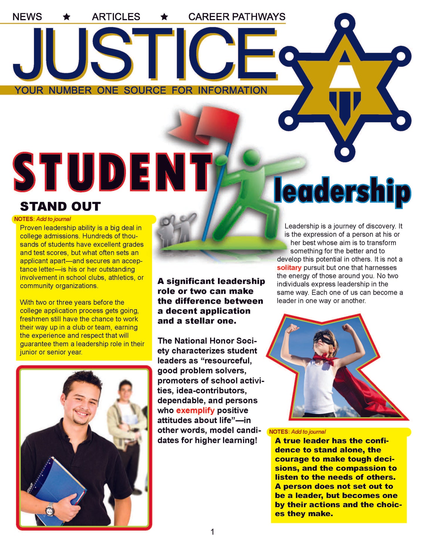 STUDENT LEADERSHIP - Criminal Justice Periodical w/Worksheet, Essay and Rubric