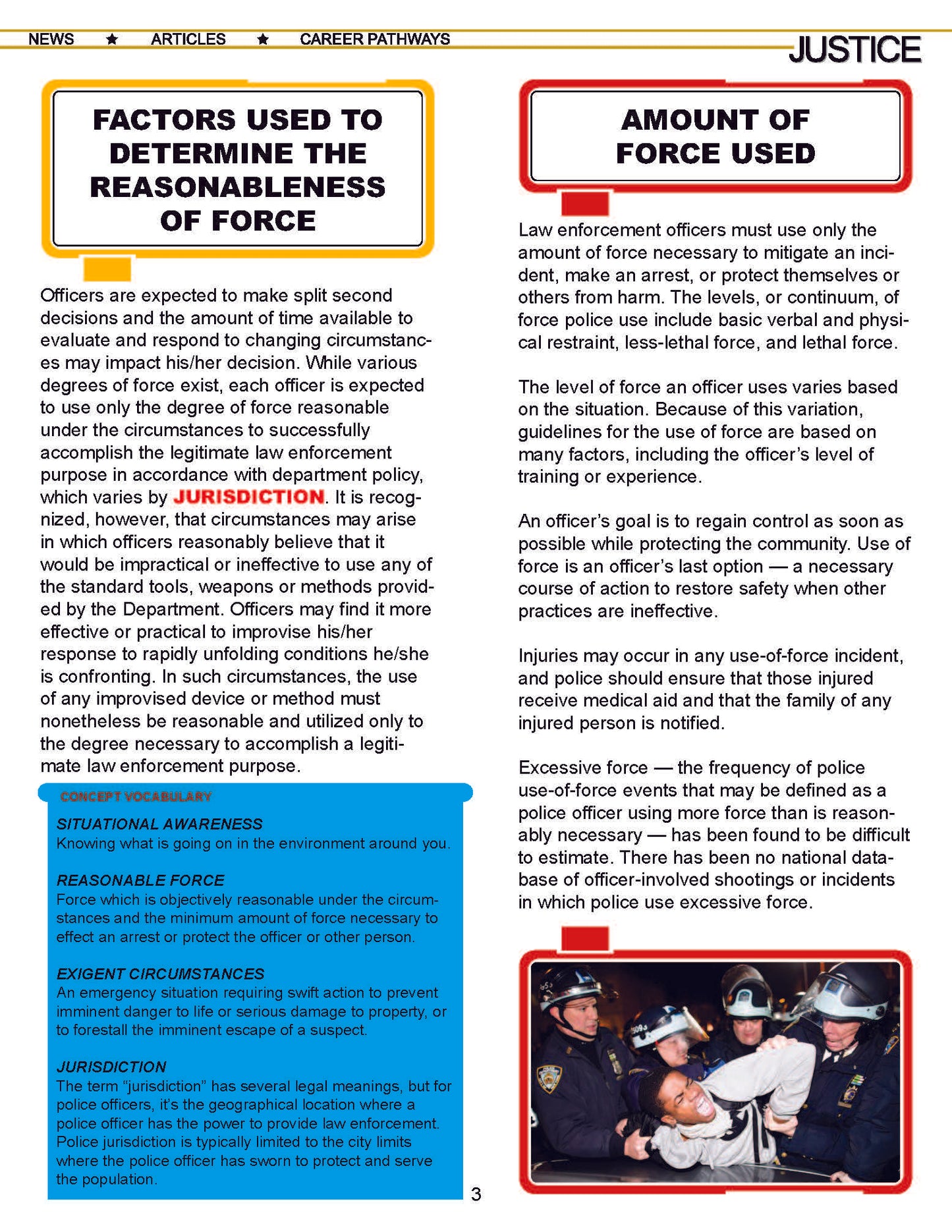 USE OF FORCE - Criminal Justice Periodical and Worksheet