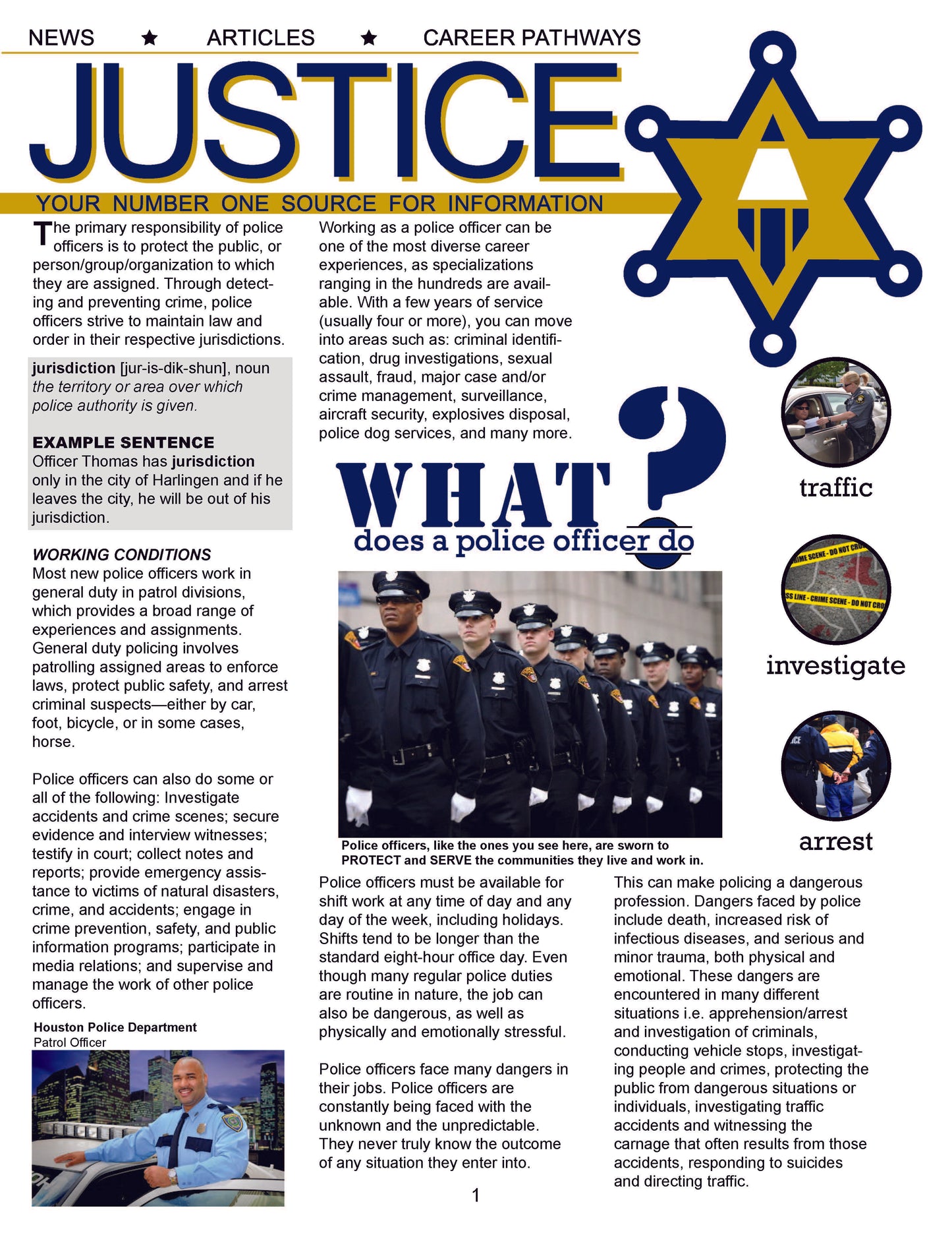 WHAT DOES A POLICE OFFICER DO? - Criminal Justice Periodical and Worksheet