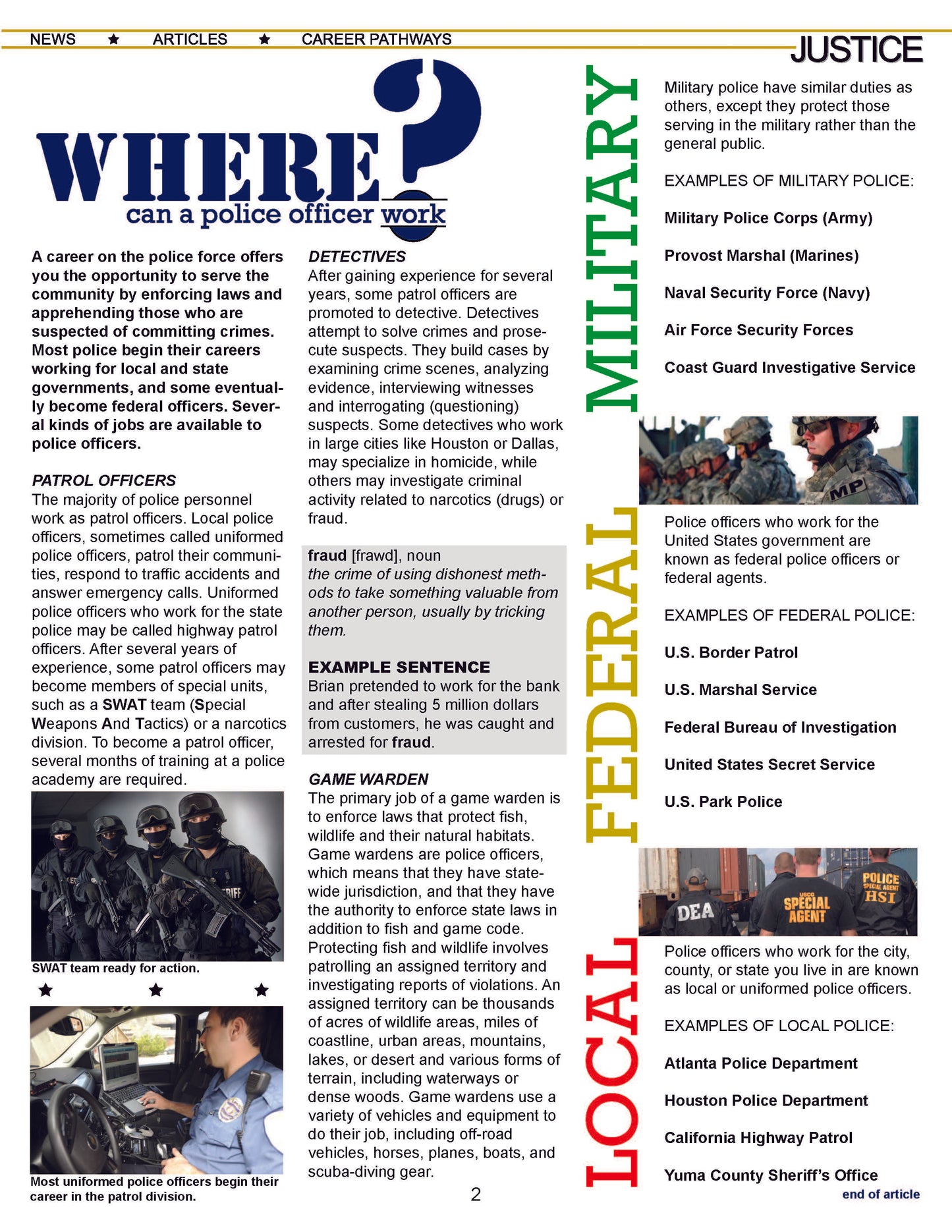 WHAT DOES A POLICE OFFICER DO? - Criminal Justice Periodical and Worksheet