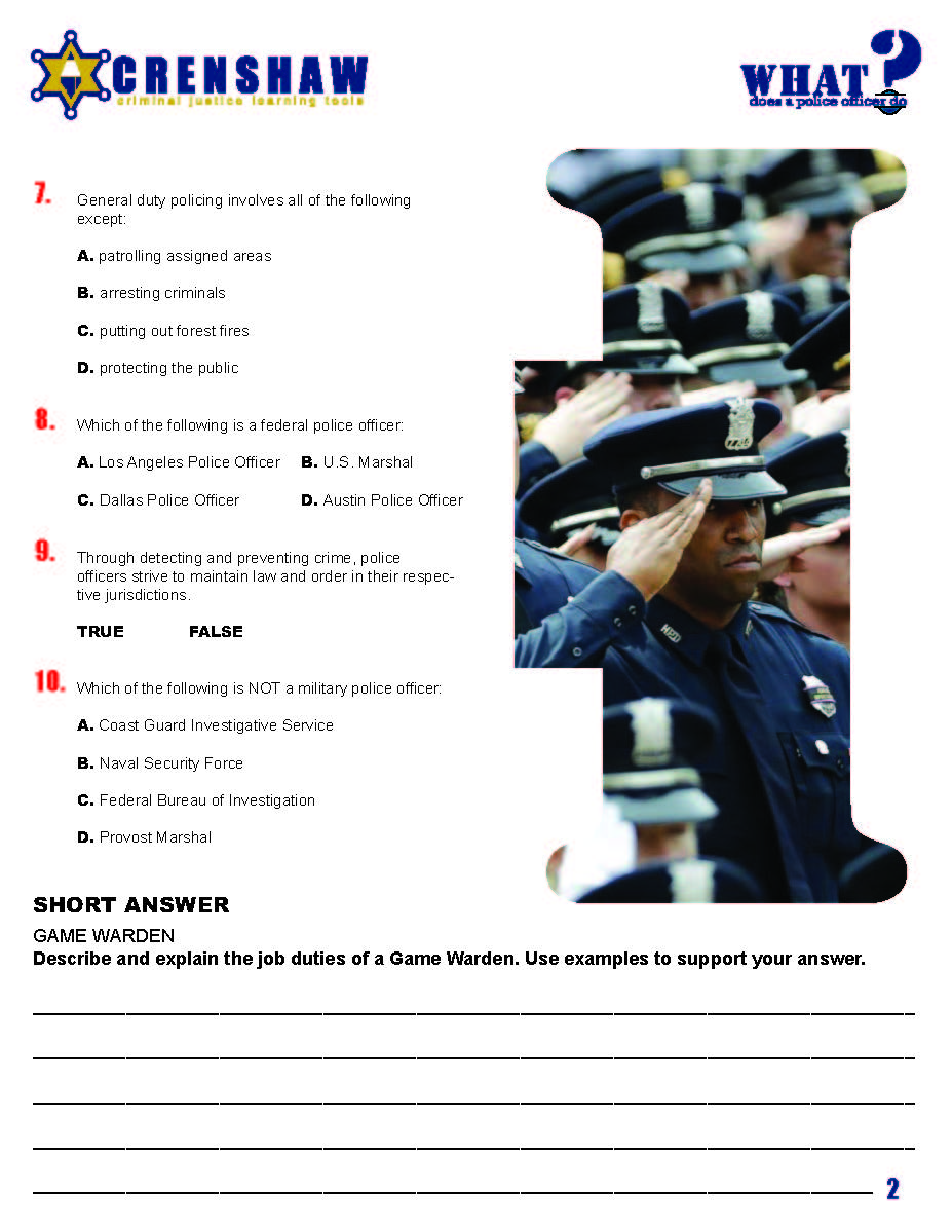 WHAT DOES A POLICE OFFICER DO? - Criminal Justice Periodical and Worksheet