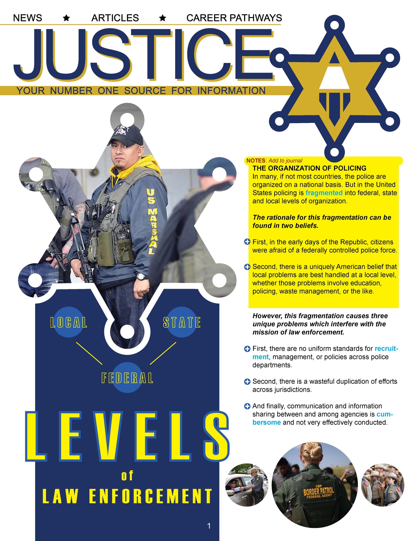 LEVELS OF LAW ENFORCEMENT - Criminal Justice Periodical and Worksheet w/Accommodations